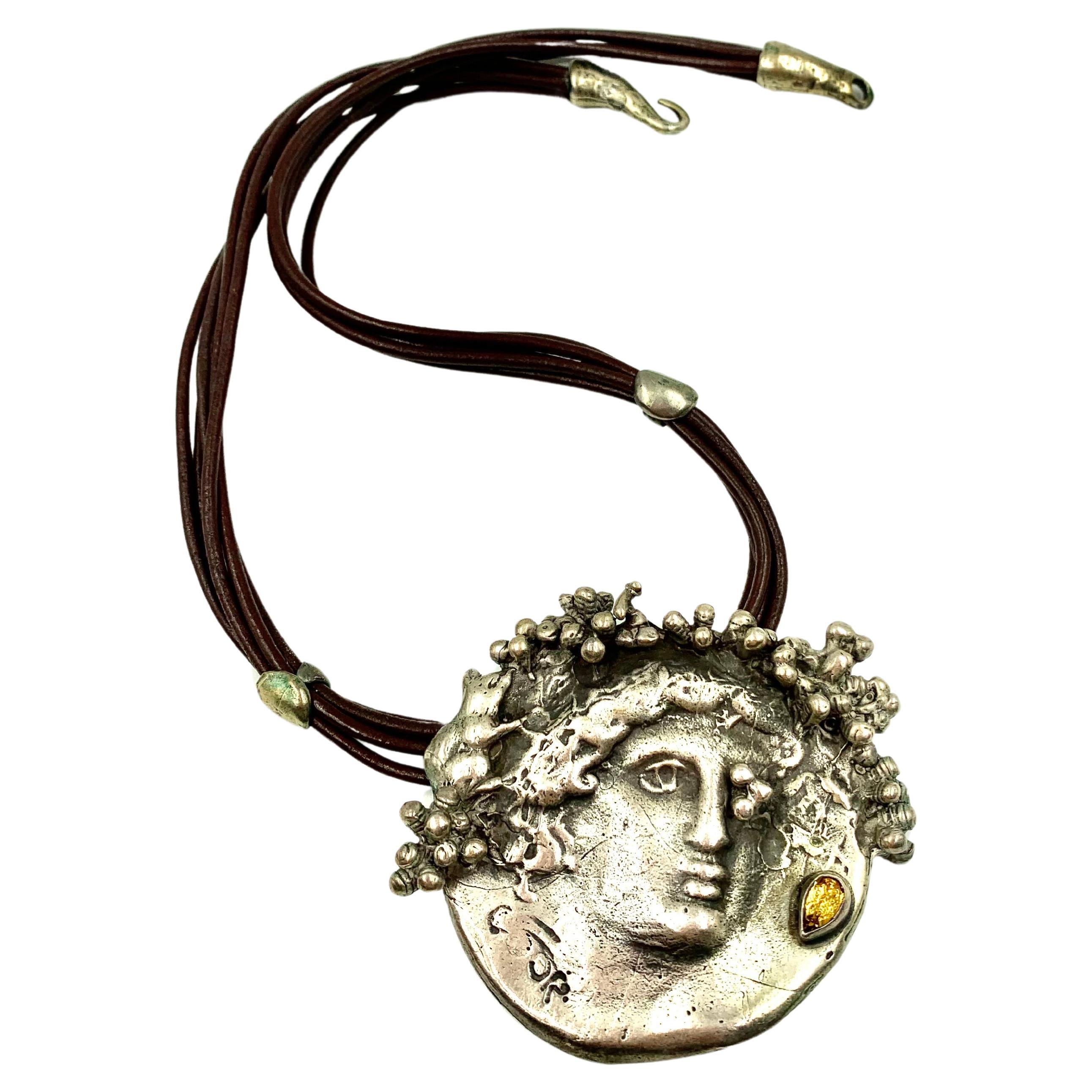 Ilana Goor Dionysos, collier fantaisie rare de succession en argent sterling serti de pierres précieuses