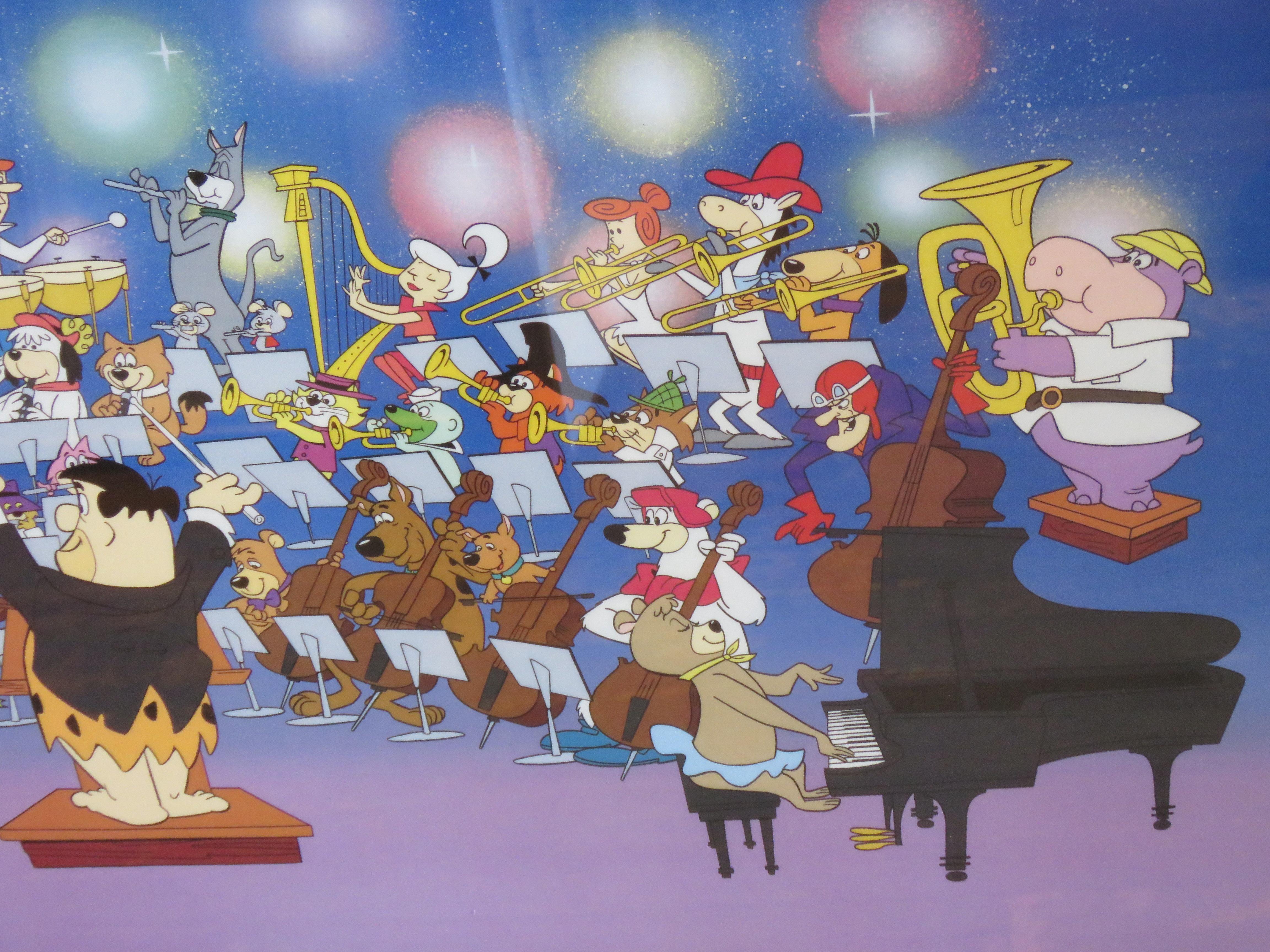 Rare estampe de succession encadrée Hanna Barbera Flintstones Jetsons Orchestra  Bon état - En vente à New York, NY