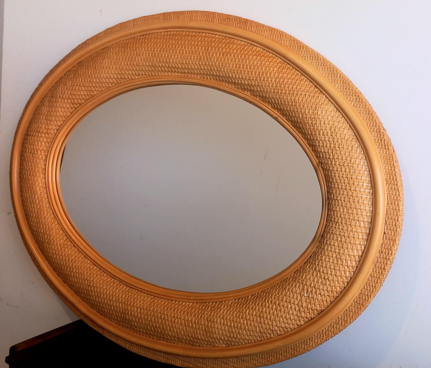 Mirrors Rattan Rare Extra Large Oval  Mid-20th  Century 120x91 cm For Sale 7