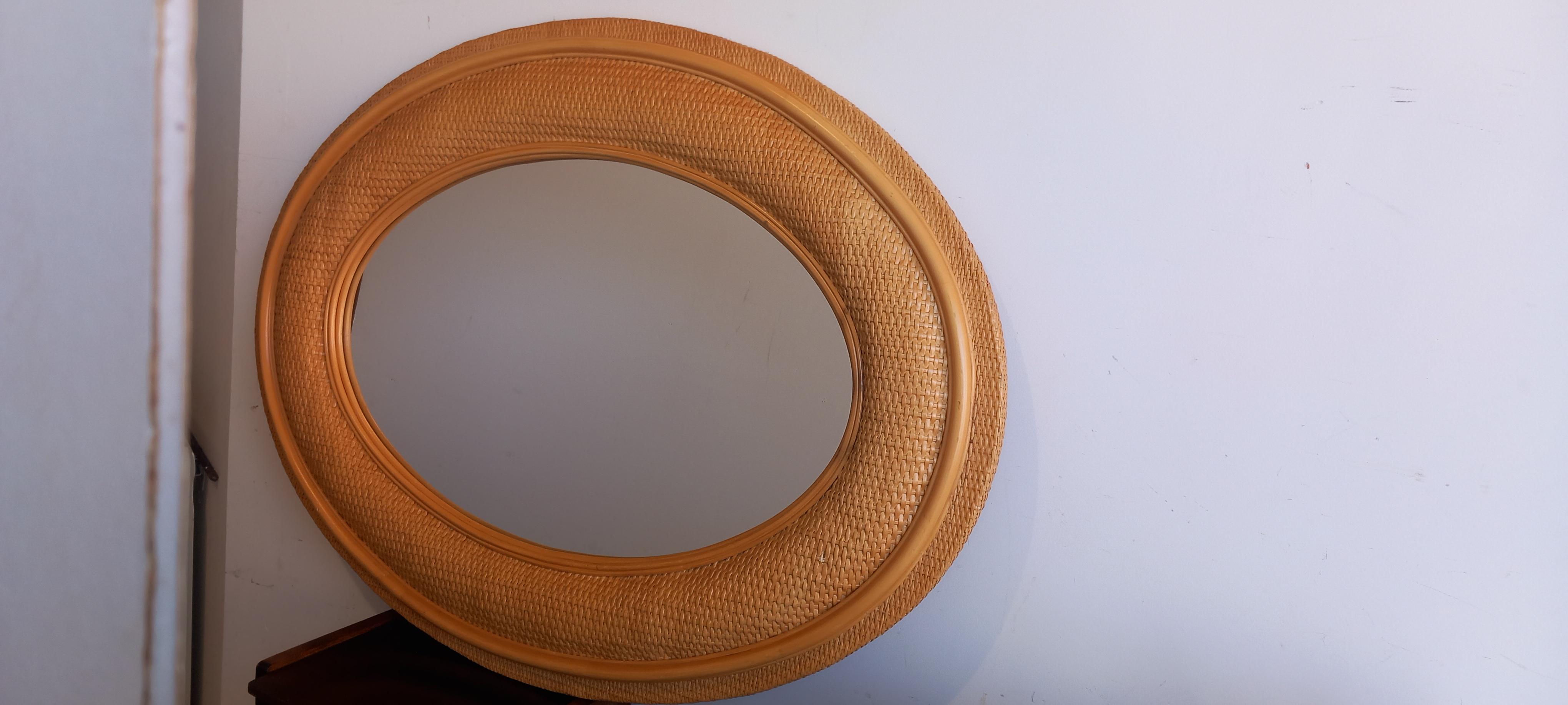 Mirrors Rattan Rare Extra Large Oval  Mid-20th  Century  Vertical or Horizontal  For Sale 7