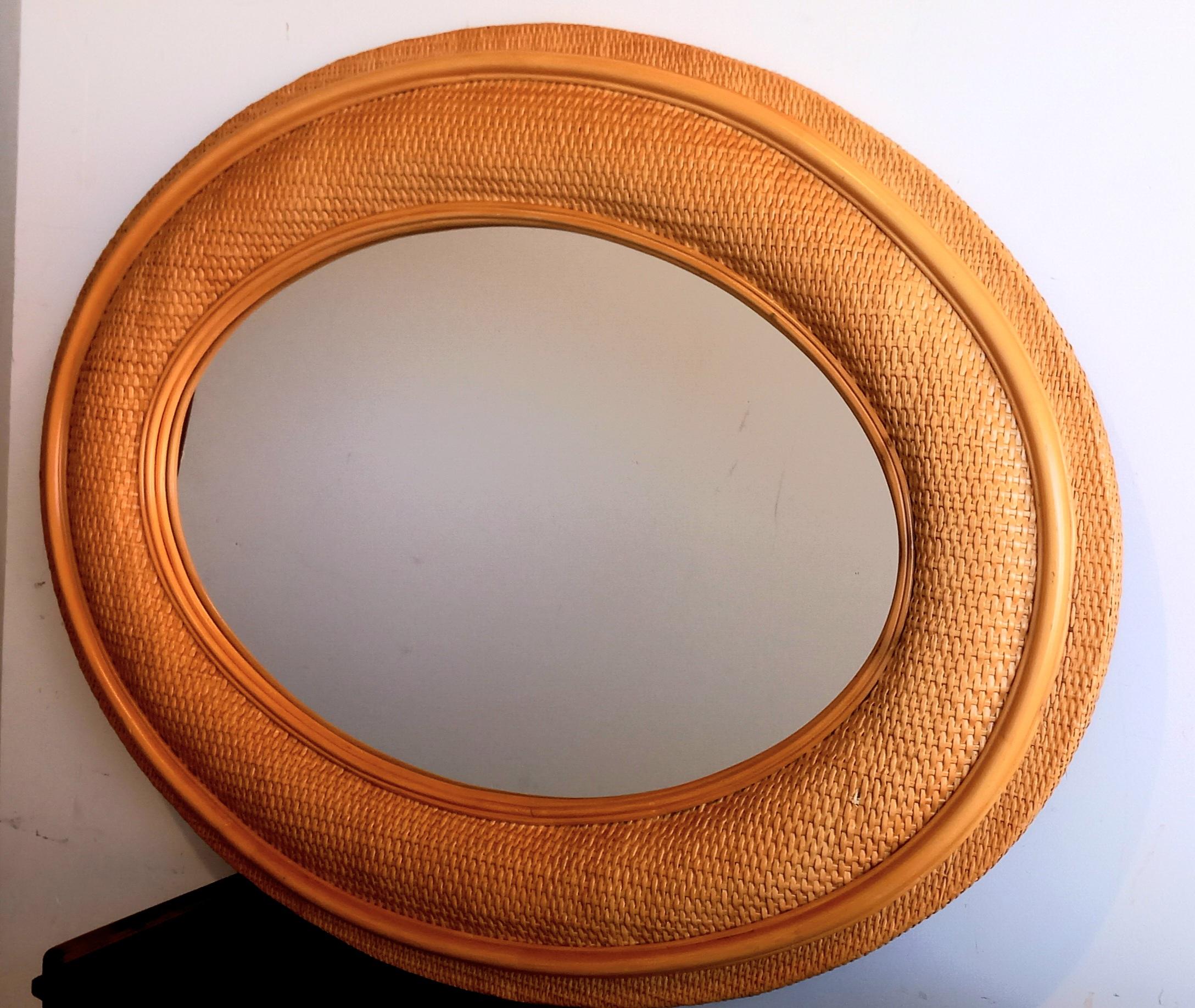 Mirrors Rattan Rare Extra Large Oval  Mid-20th  Century 120x91 cm For Sale 8