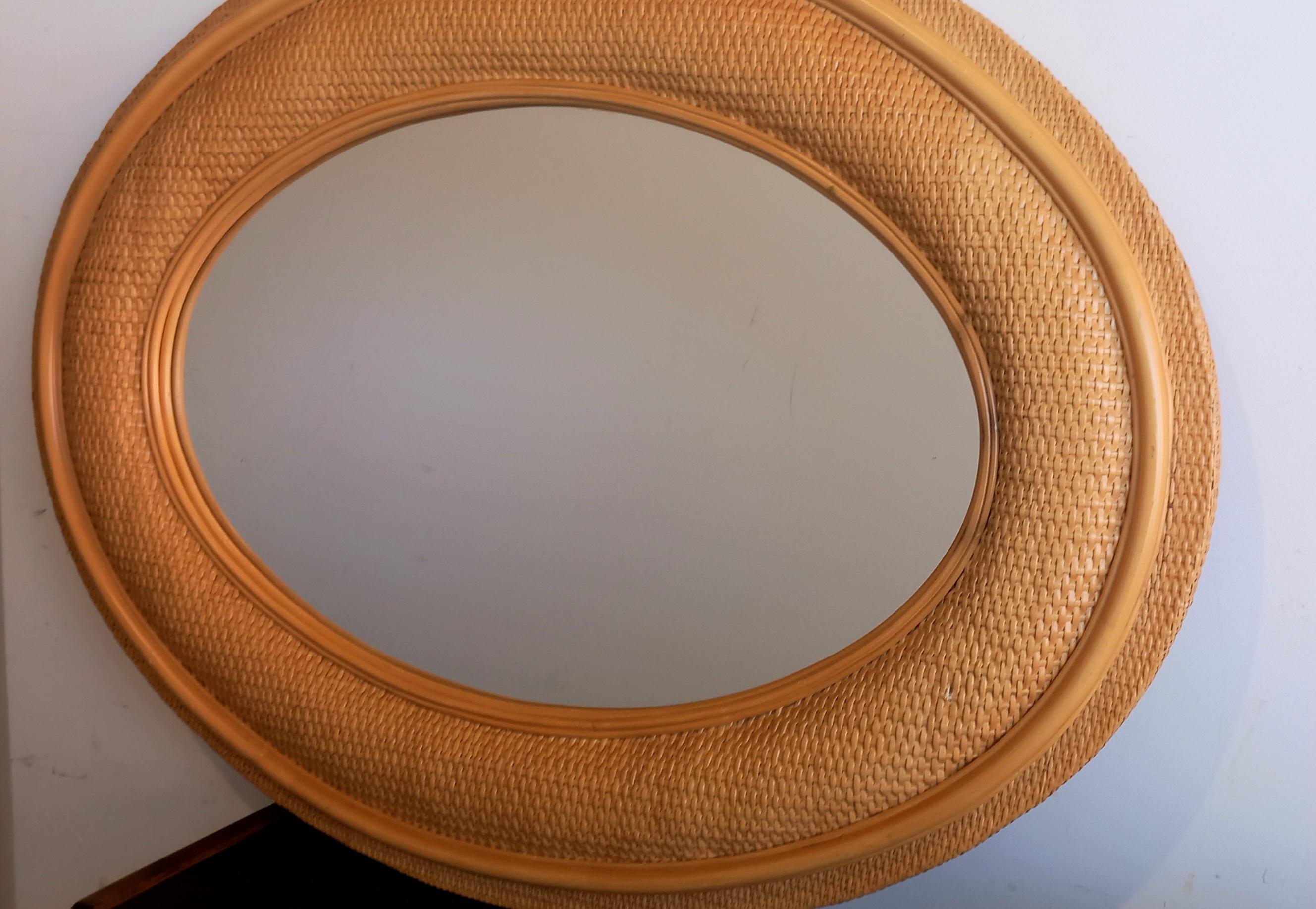 Mirrors Rattan Rare Extra Large Oval  Mid-20th  Century 120x91 cm For Sale 9