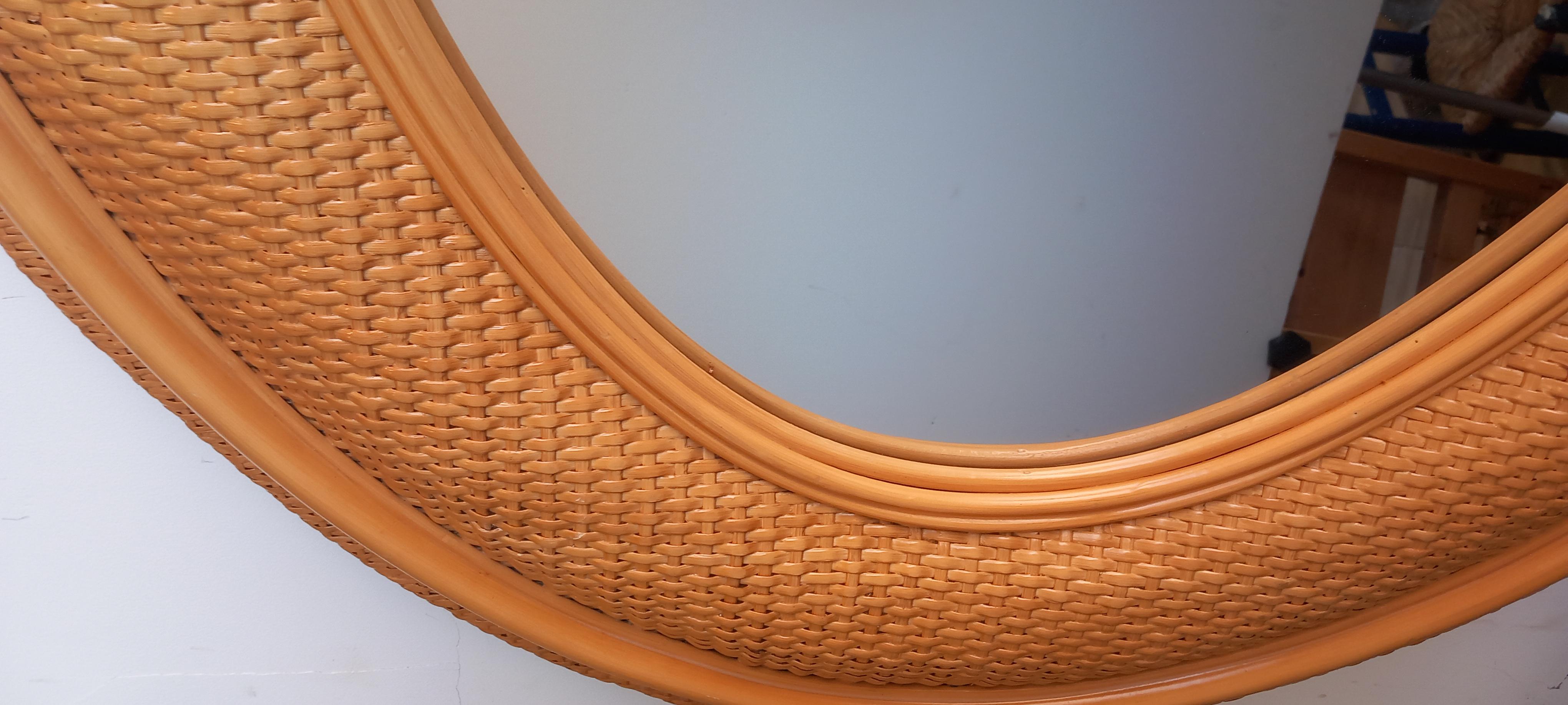 Mid-Century Modern Mirrors Rattan Rare Extra Large Oval  Mid-20th  Century 120x91 cm For Sale