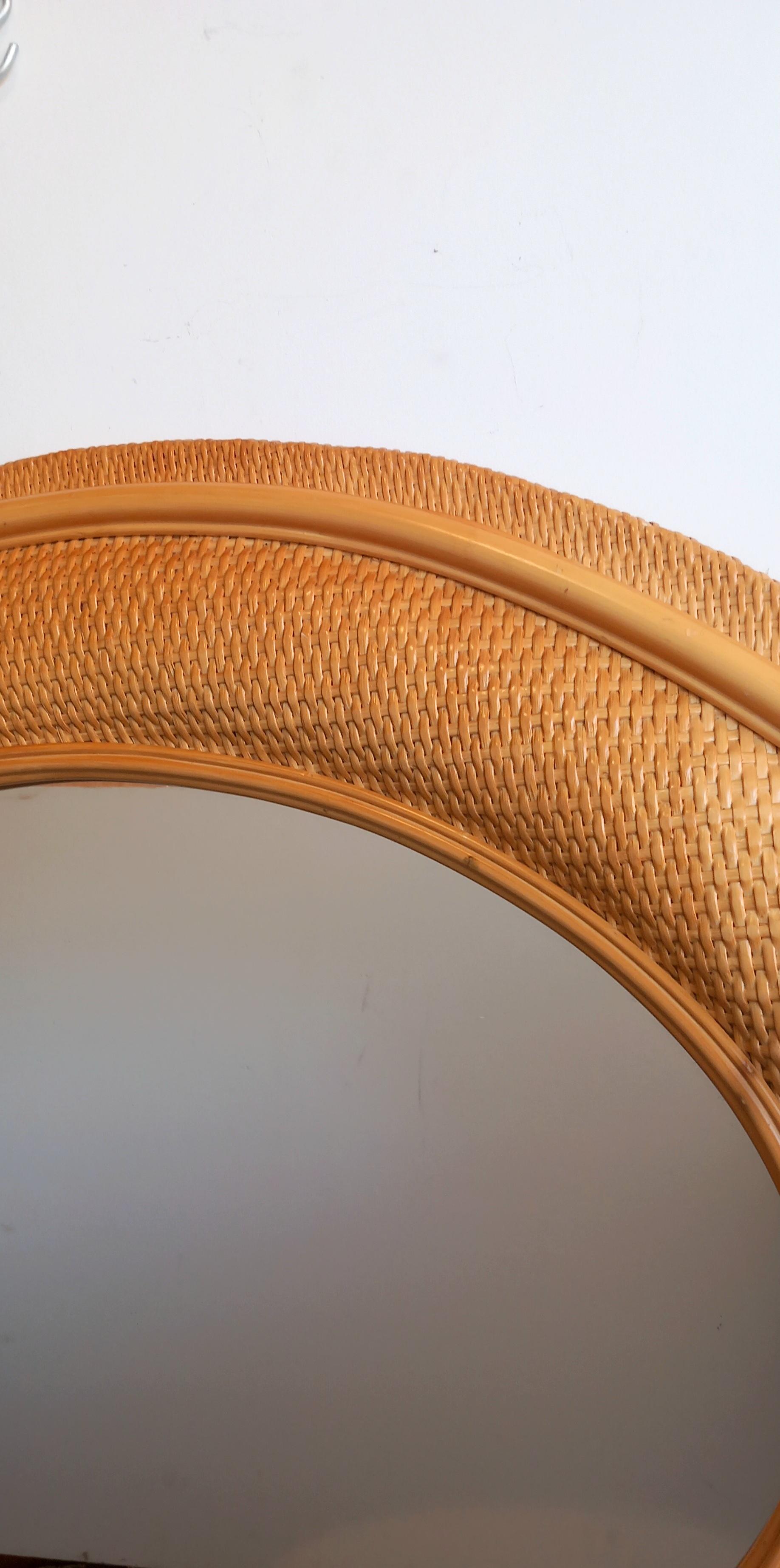 Italian Mirrors Rattan Rare Extra Large Oval  Mid-20th  Century  Vertical or Horizontal  For Sale