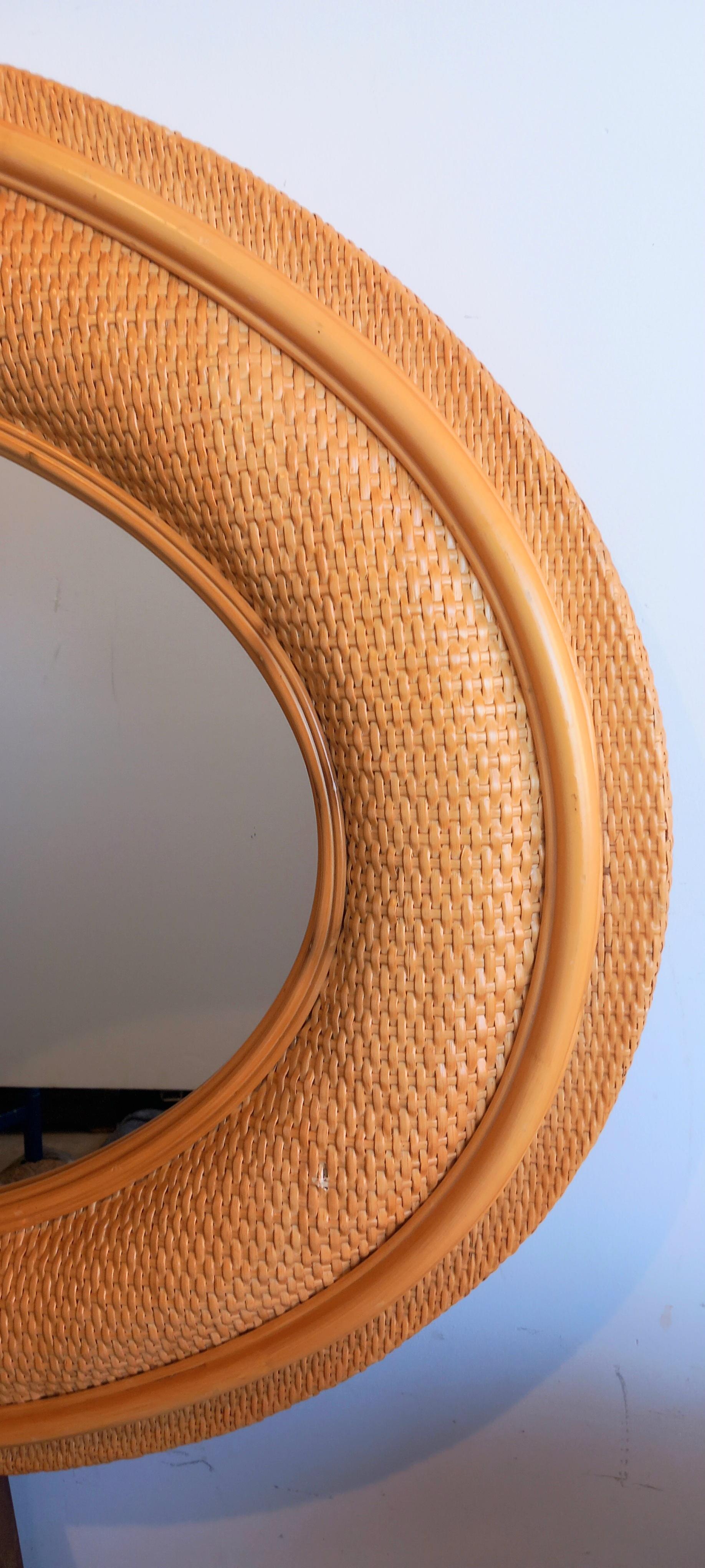 20th Century Mirrors Rattan Rare Extra Large Oval  Mid-20th  Century  Vertical or Horizontal  For Sale
