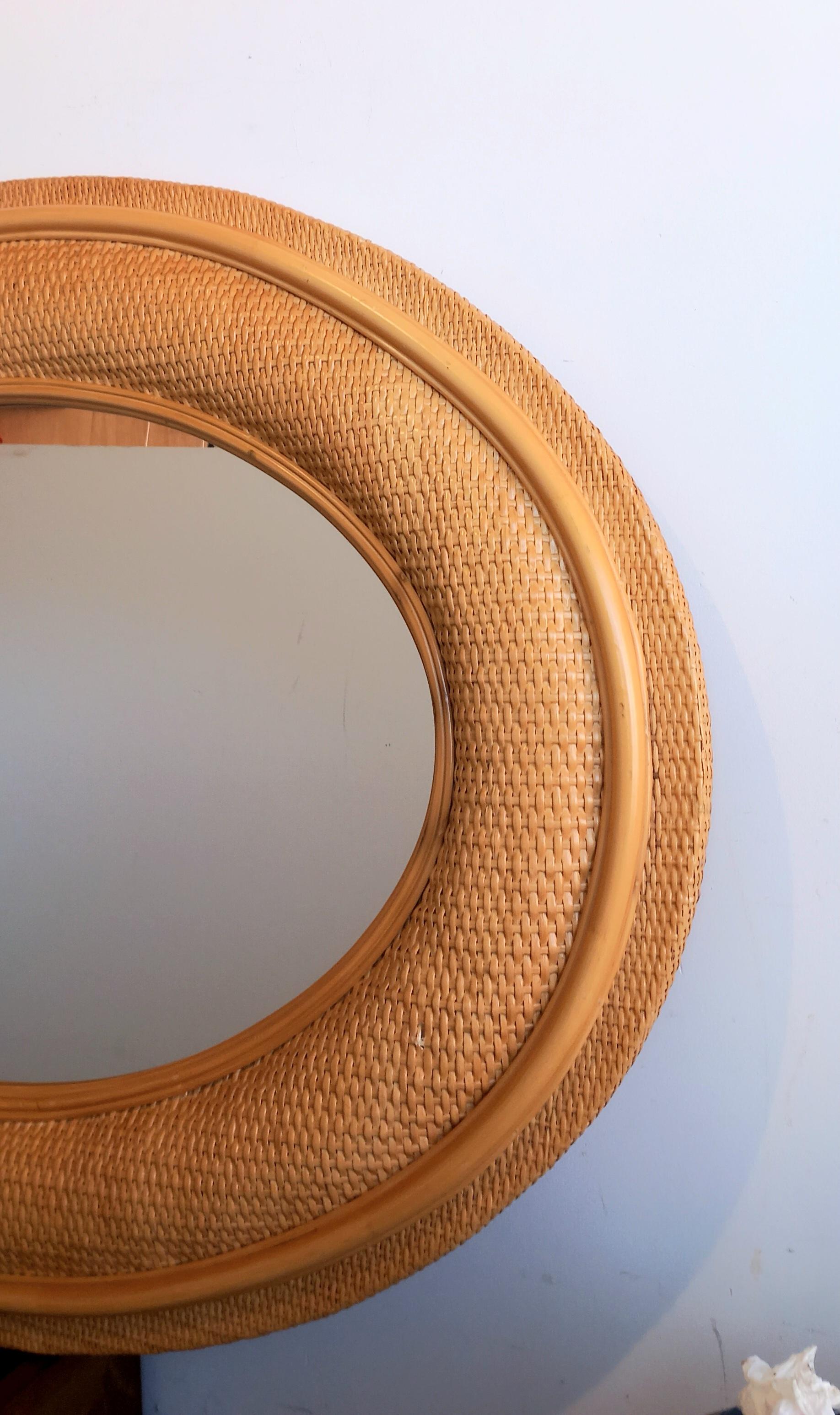 Mirrors Rattan Rare Extra Large Oval  Mid-20th  Century  Vertical or Horizontal  For Sale 4