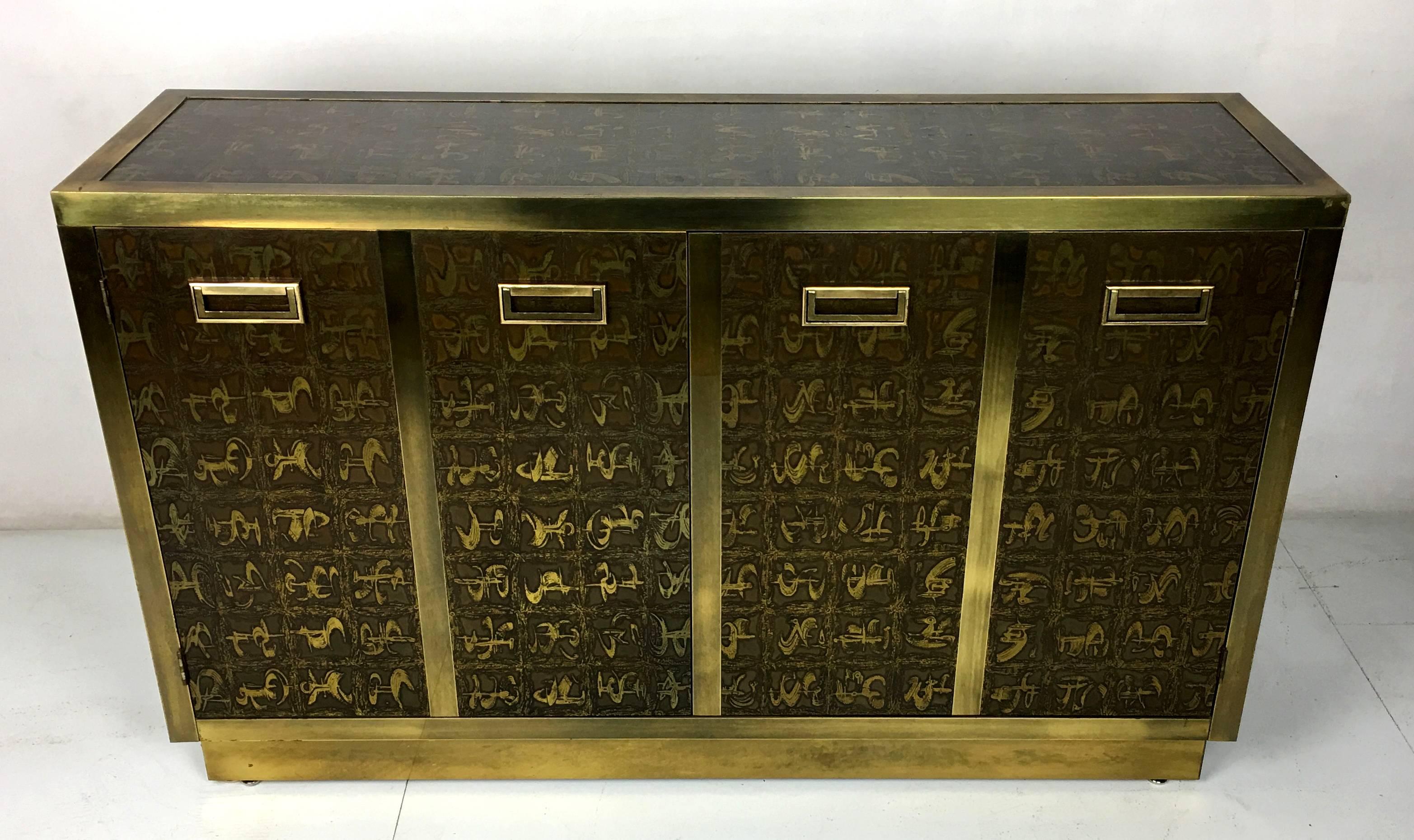 American Rare Etched Brass Cabinet by Bernard Rohne for Mastercraft