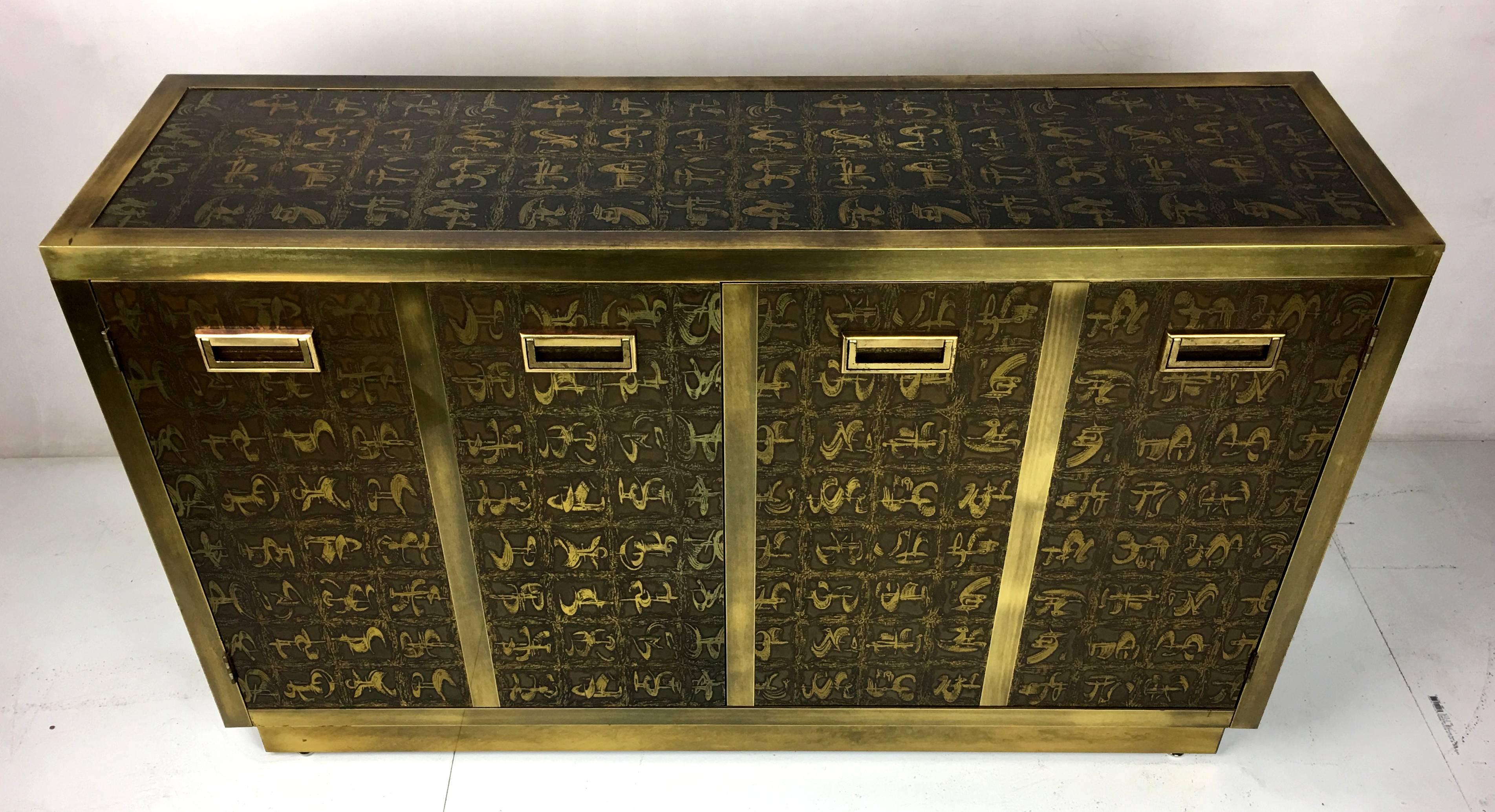 Rare Etched Brass Cabinet by Bernard Rohne for Mastercraft In Excellent Condition In Danville, CA