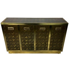 Rare Etched Brass Cabinet by Bernard Rohne for Mastercraft