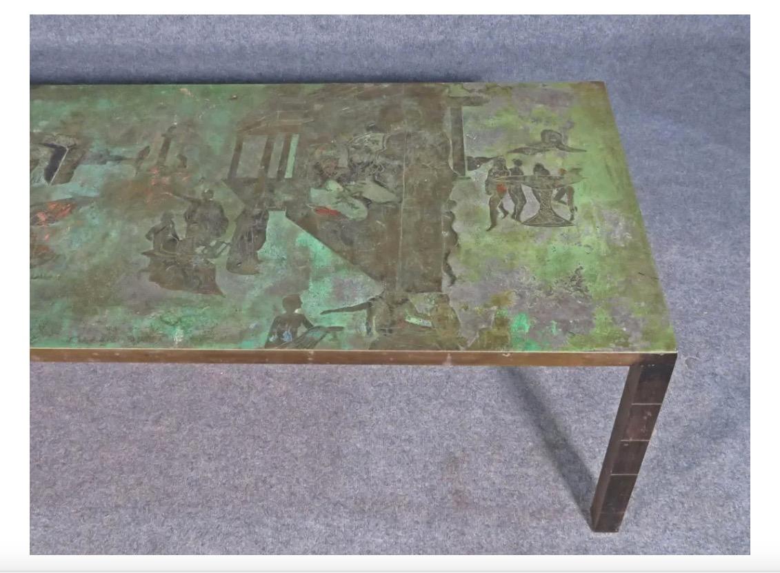 20th Century Rare Etched Metal Coffee Table by Phillip and Kelvin LaVerne