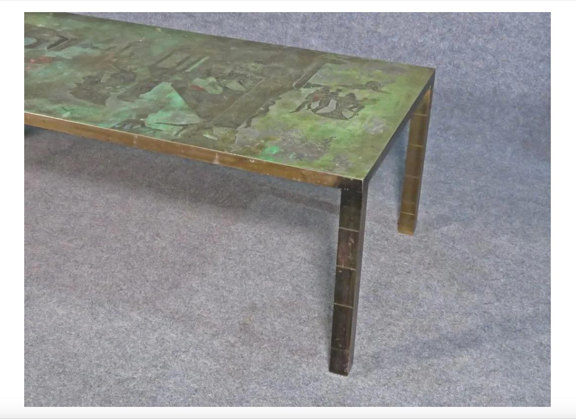 Rare Etched Metal Coffee Table by Phillip and Kelvin LaVerne 3
