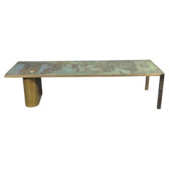 Rare Etched Metal Coffee Table by Phillip and Kelvin LaVerne