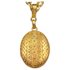 Rare Etruscan Revival 18K Gold Locket Necklace attr. Eugene Fontenay, Paris 1870