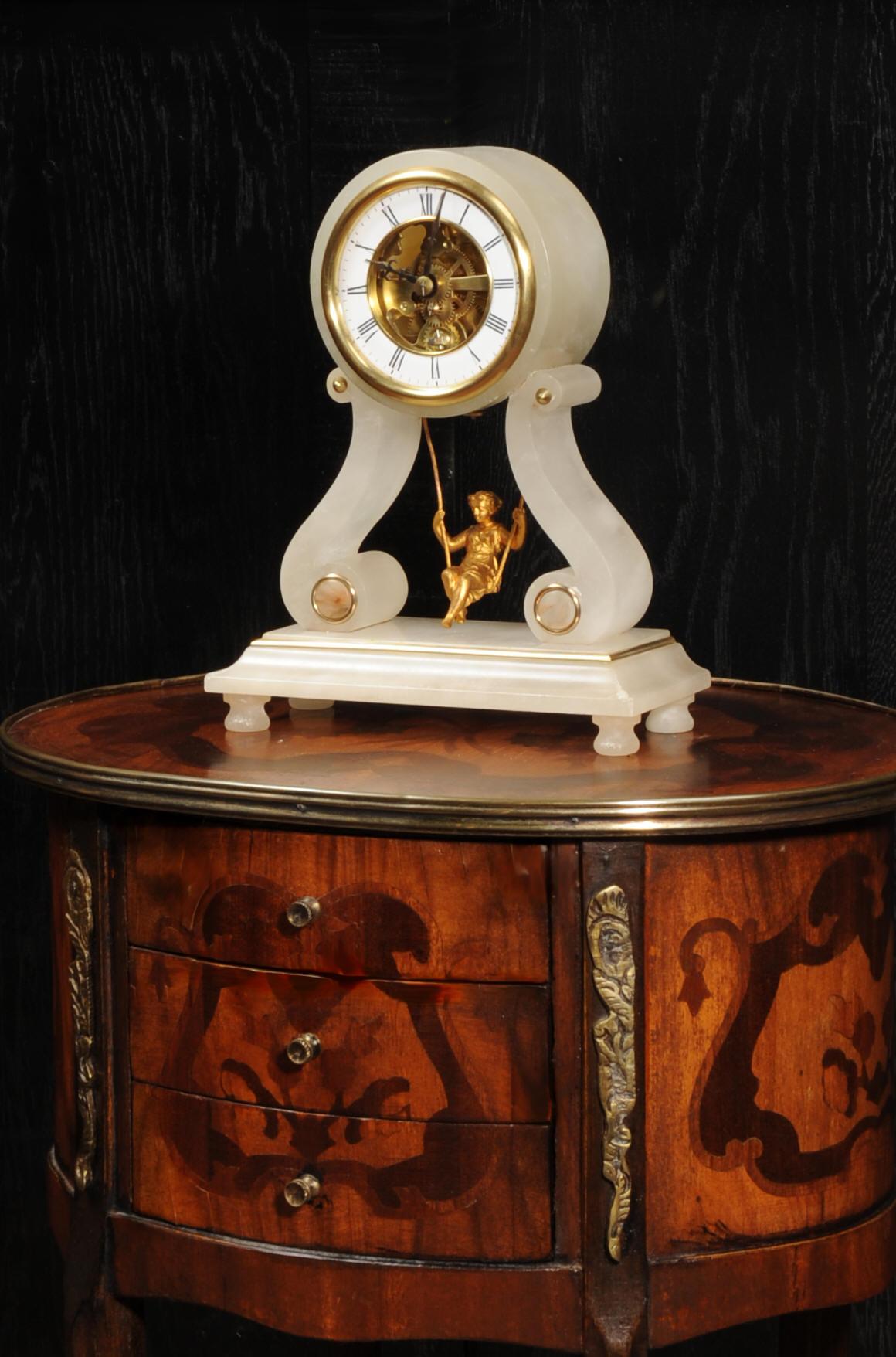 Rare Eugéne Farcot Maiden on a Swing Boudoir Antique French Clock 3
