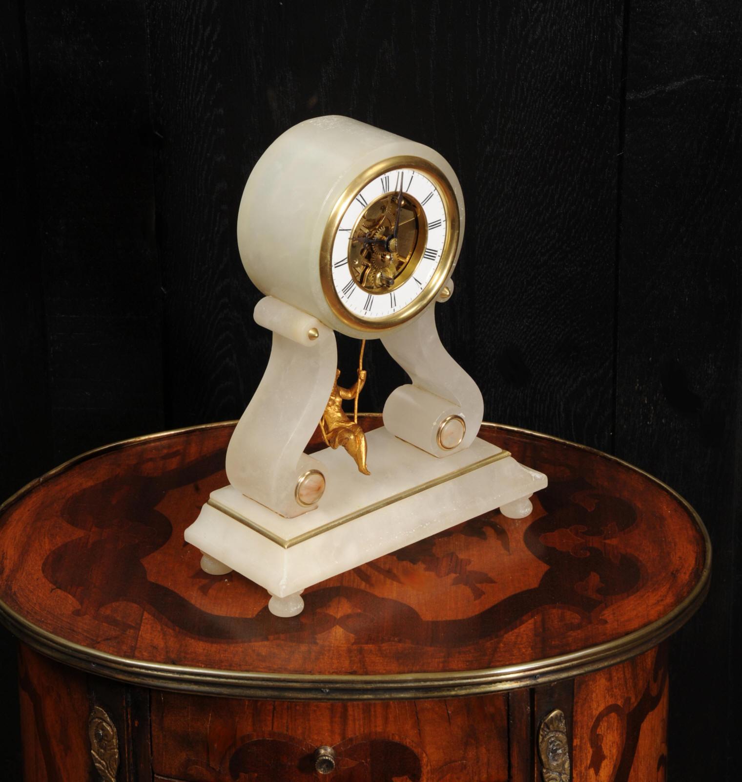 Metal Rare Eugéne Farcot Maiden on a Swing Boudoir Antique French Clock