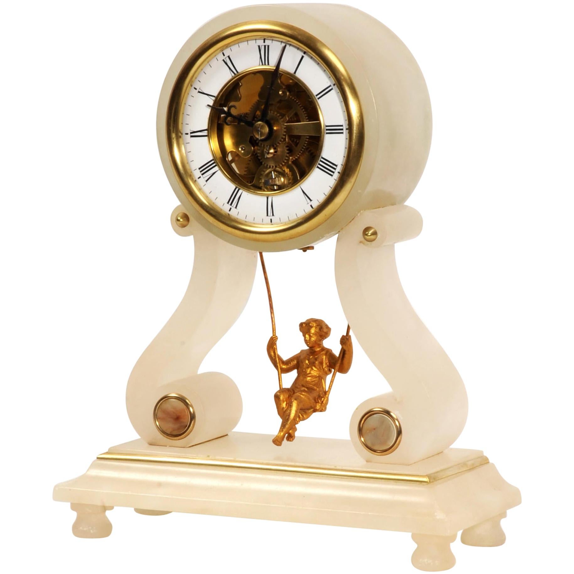 Rare Eugéne Farcot Maiden on a Swing Boudoir Antique French Clock