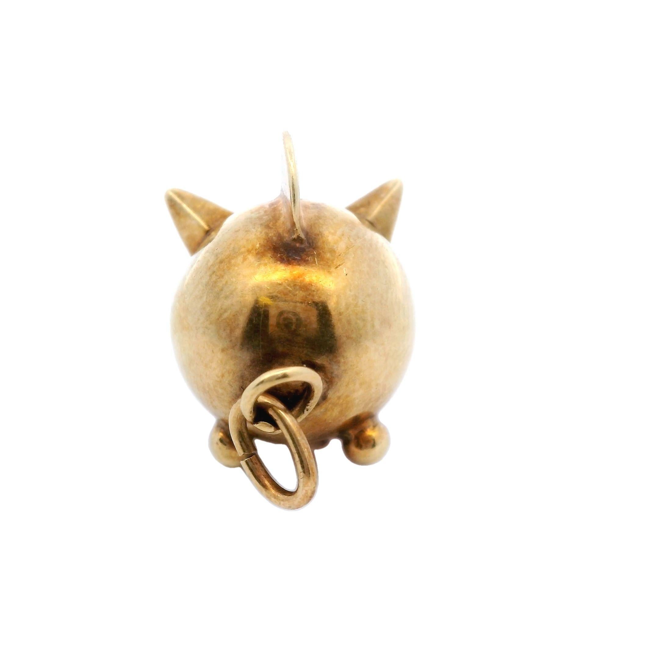 Victorian Rare European Antique Pig Bank Eating an Enamel Clover Made in 14K Gold