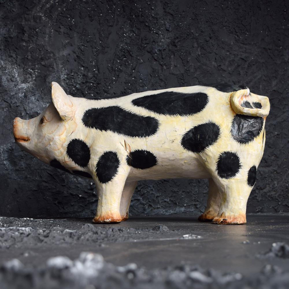 British Rare Example of an English Gloucester Old Spot Butchers Papier Mâché Display Pig