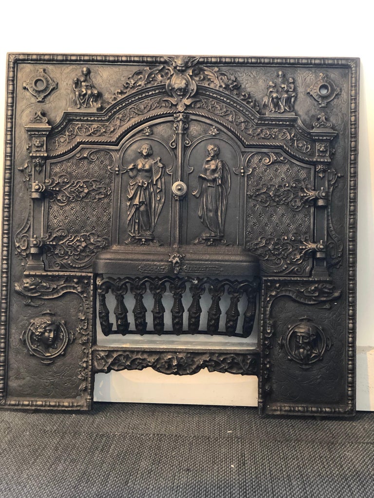 Rare and Exceptional French Cast Iron Fireplace Mantel Front Mid-19th