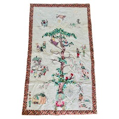 Rare Exceptional Hand-Painted Nursery Rhyme “Scarborough Fair” Folk Art Quilt