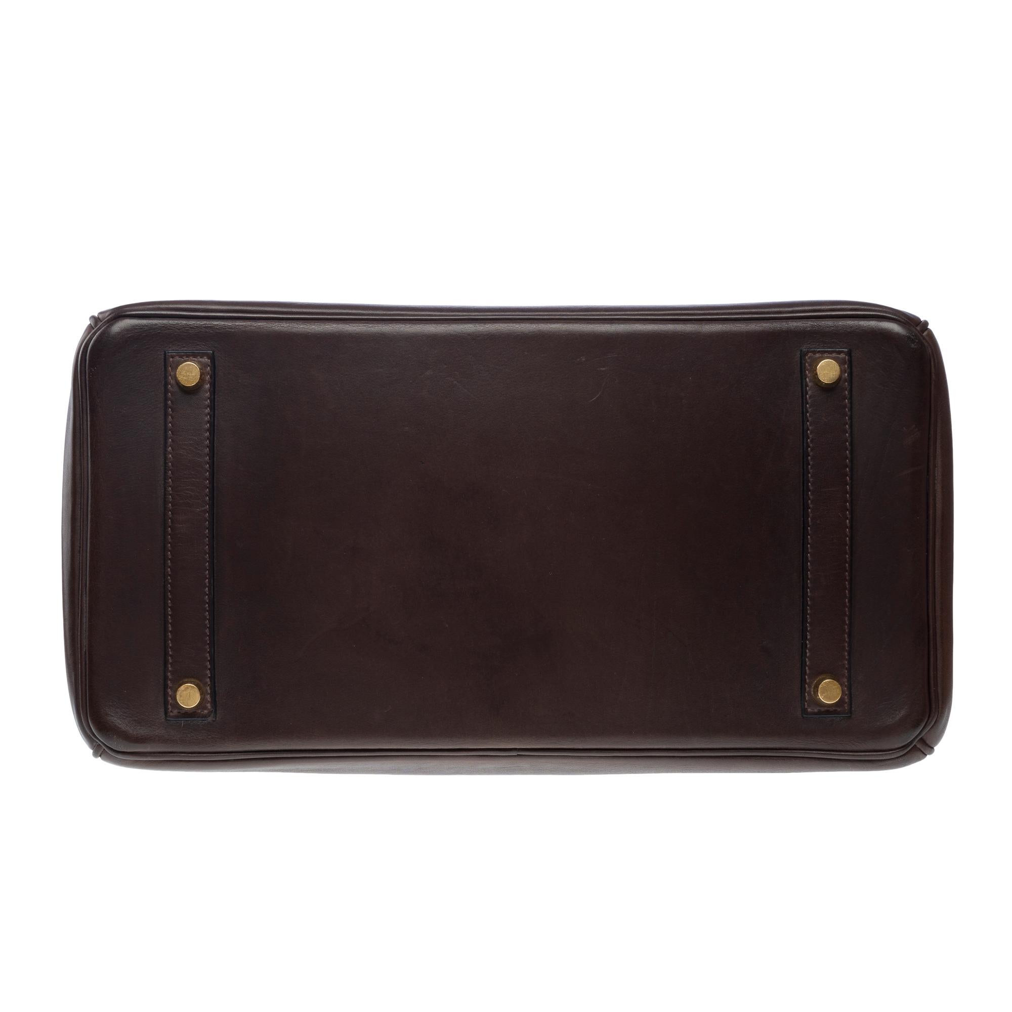 Rare & Exceptional Hermès Birkin 35 handbag in Ebony Brown Barenia leather, GHW For Sale 6
