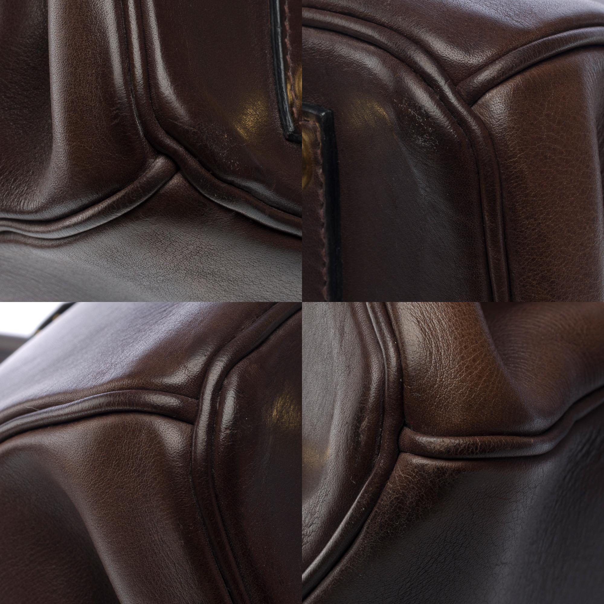 Rare & Exceptional Hermès Birkin 35 handbag in Ebony Brown Barenia leather, GHW For Sale 7
