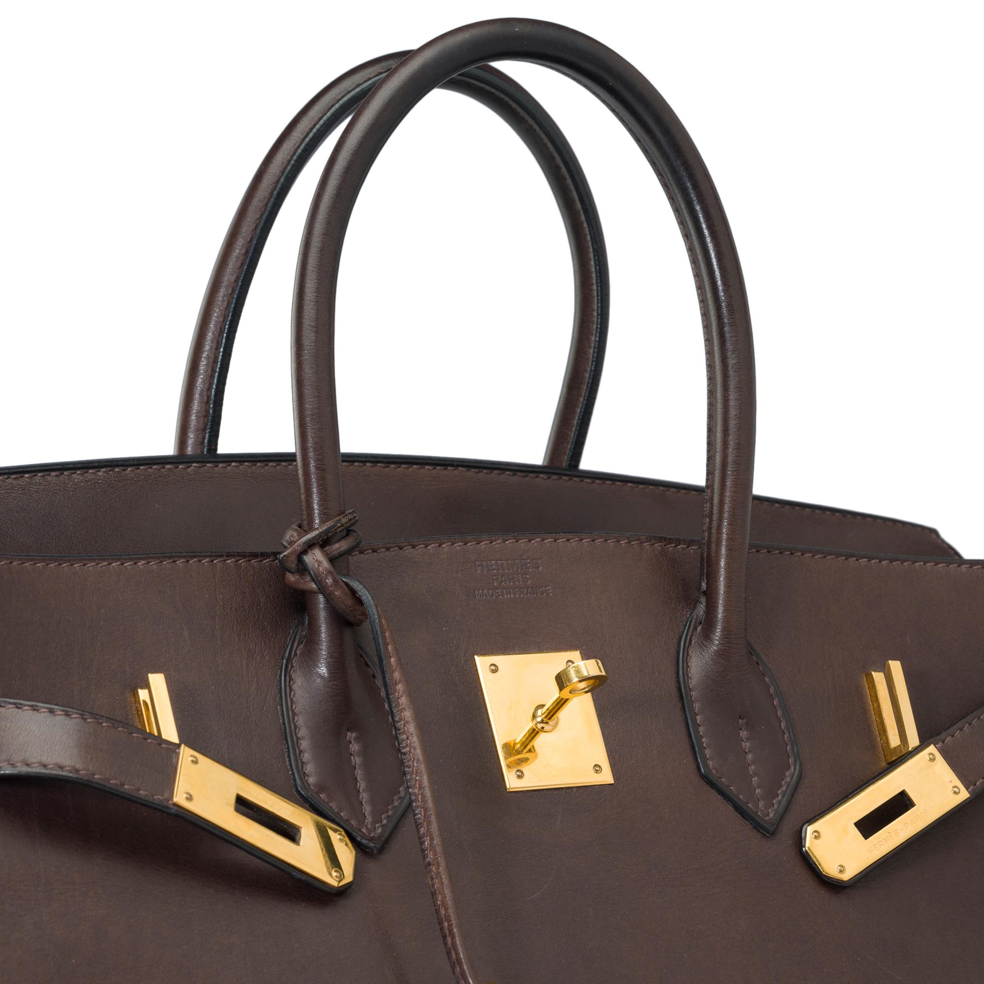 Rare & Exceptional Hermès Birkin 35 handbag in Ebony Brown Barenia leather, GHW For Sale 2