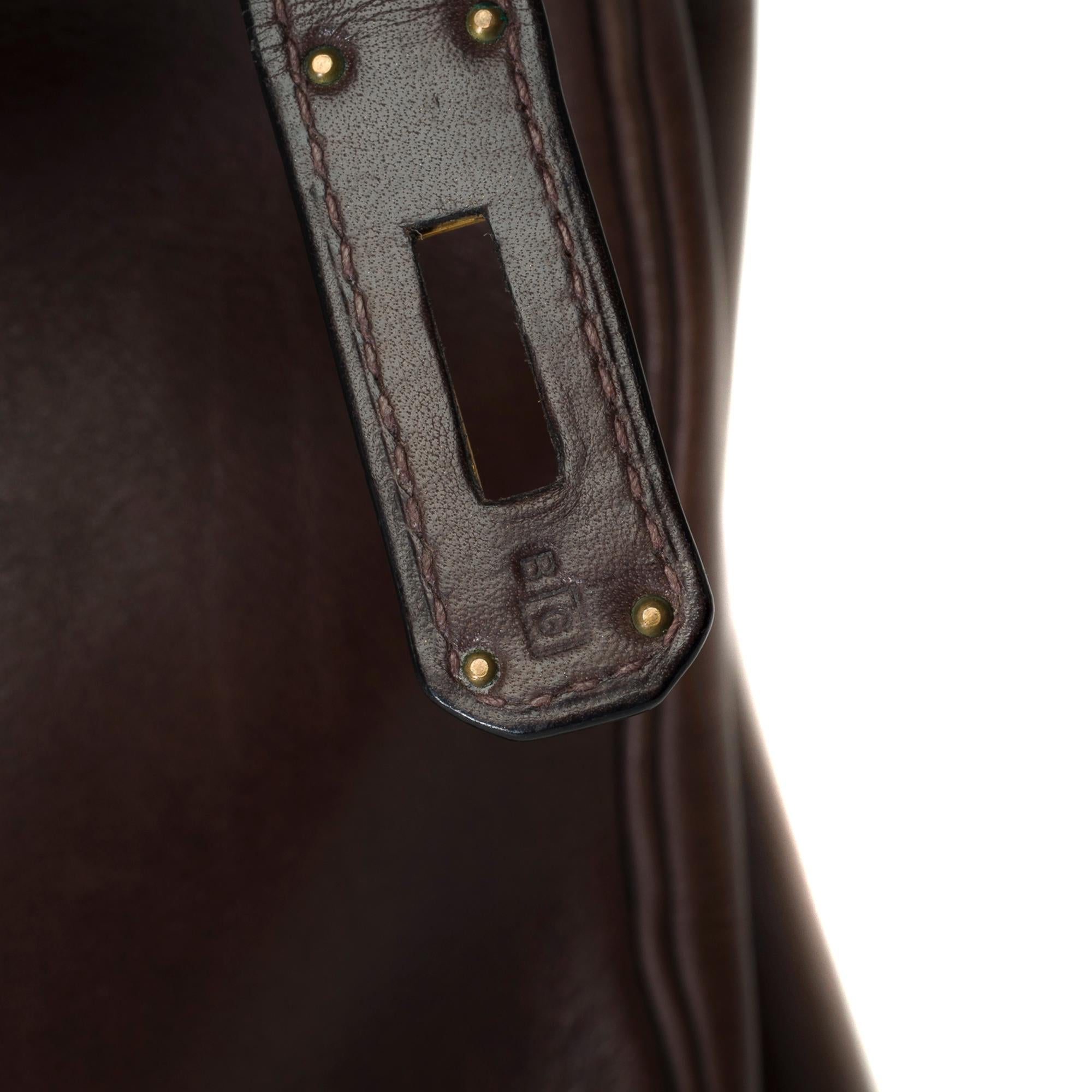 Rare & Exceptional Hermès Birkin 35 handbag in Ebony Brown Barenia leather, GHW For Sale 3