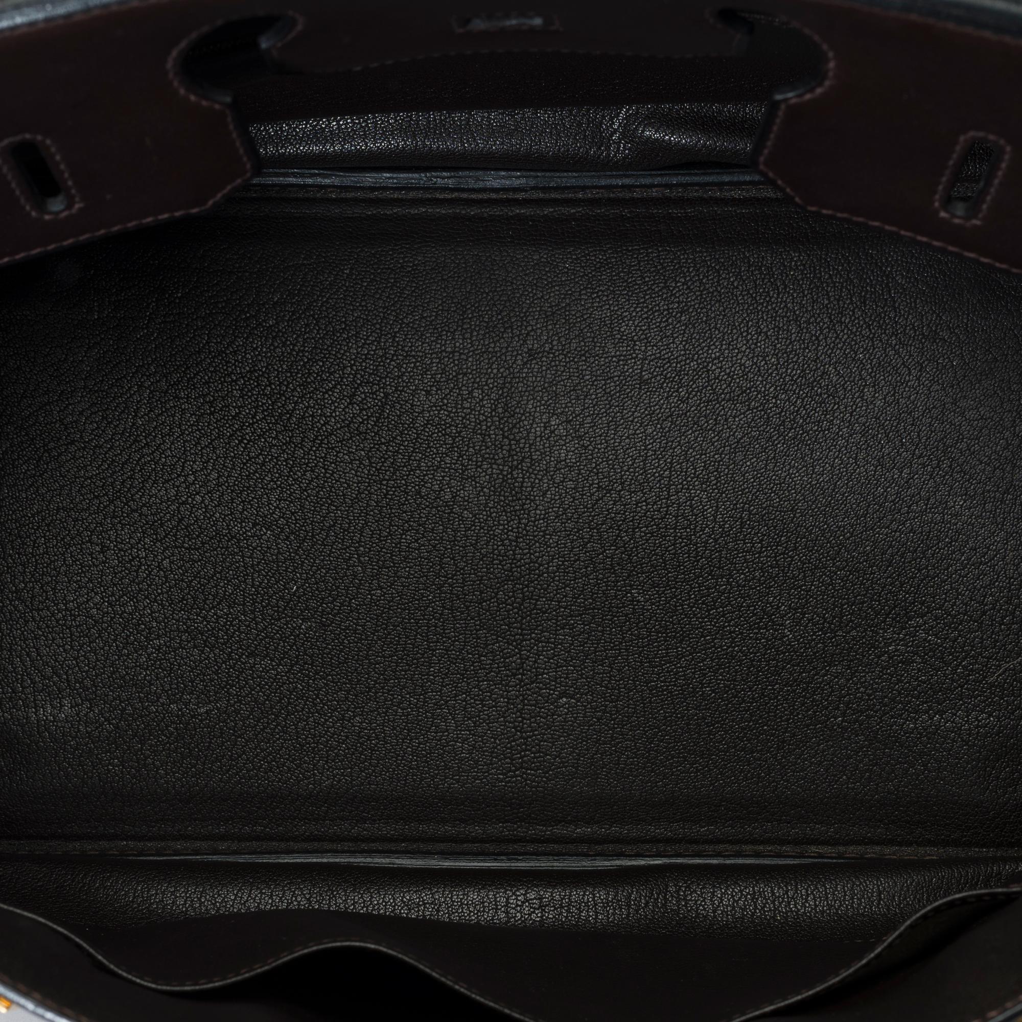 Rare & Exceptional Hermès Birkin 35 handbag in Ebony Brown Barenia leather, GHW For Sale 4