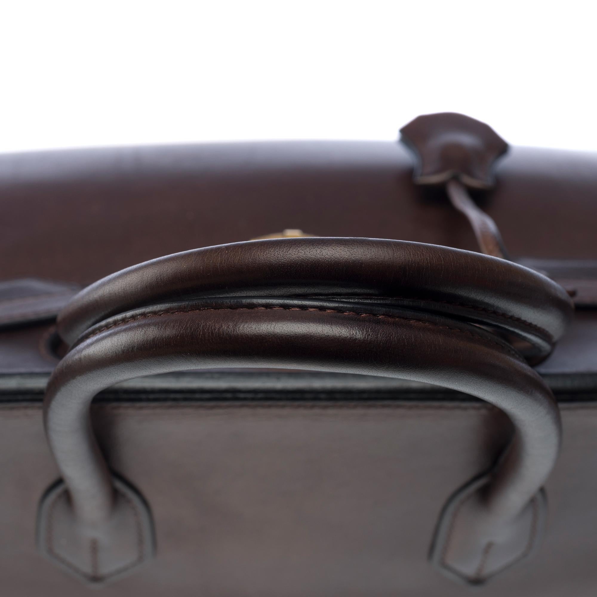 Rare & Exceptional Hermès Birkin 35 handbag in Ebony Brown Barenia leather, GHW For Sale 5