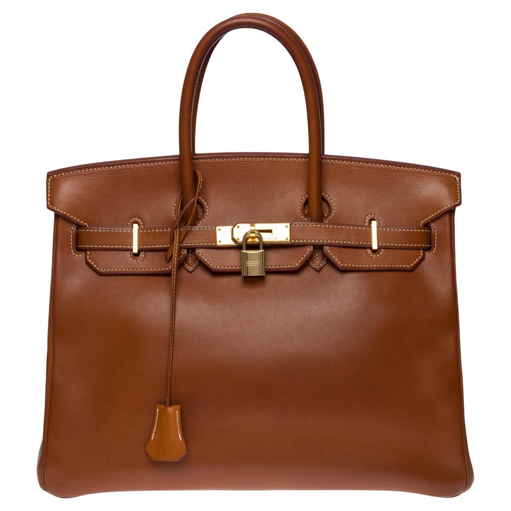 Rare & Exceptional Hermès Birkin 35 handbag in Gold Barenia leather, GHW