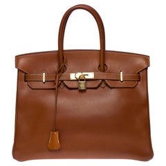 Rare & Exceptionnel sac à main Hermès Birkin 35 en cuir Barenia doré, GHW