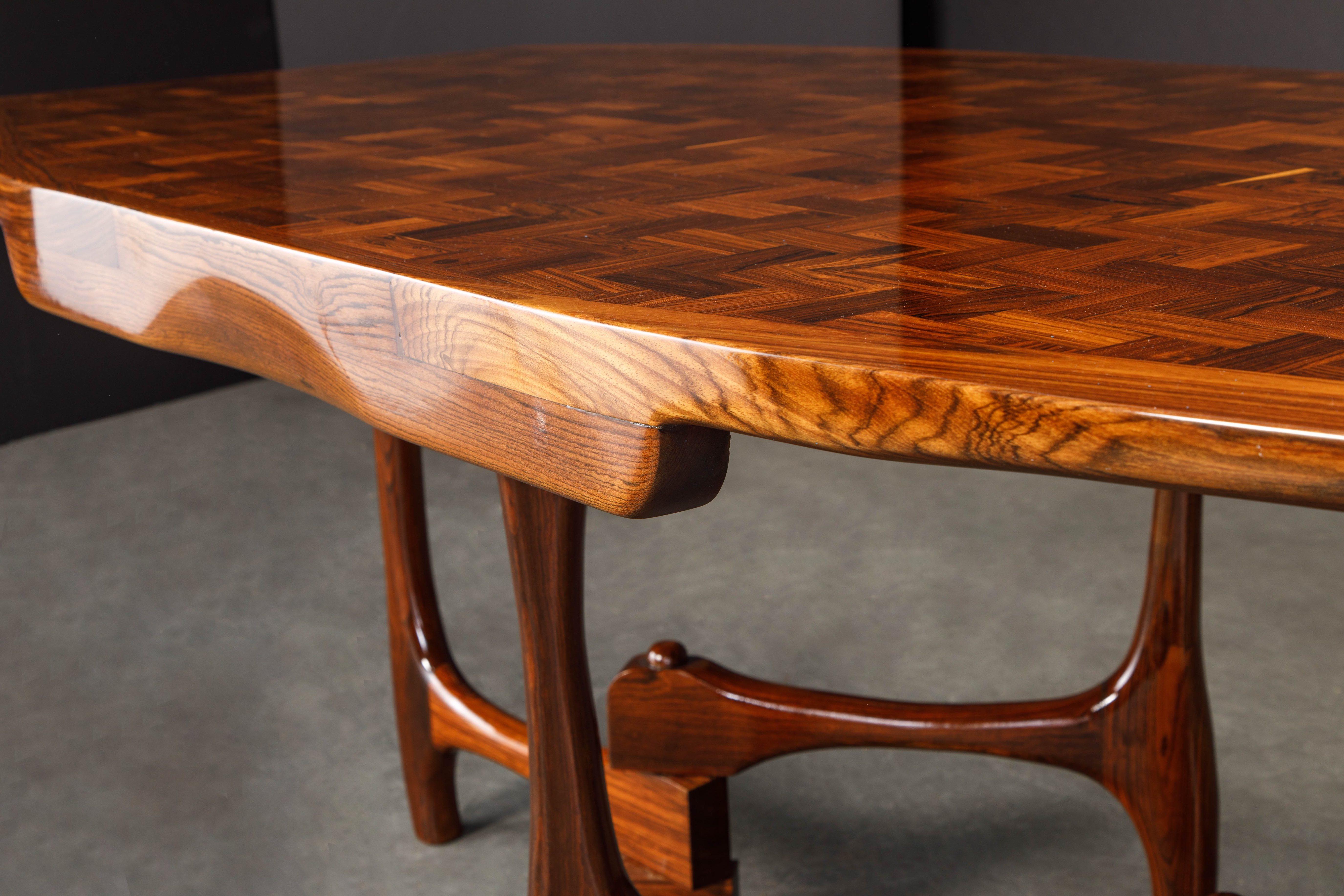 Rare Exotic Cocobolo Rosewood Dining Table by Don Shoemaker for Senal, Signed 3