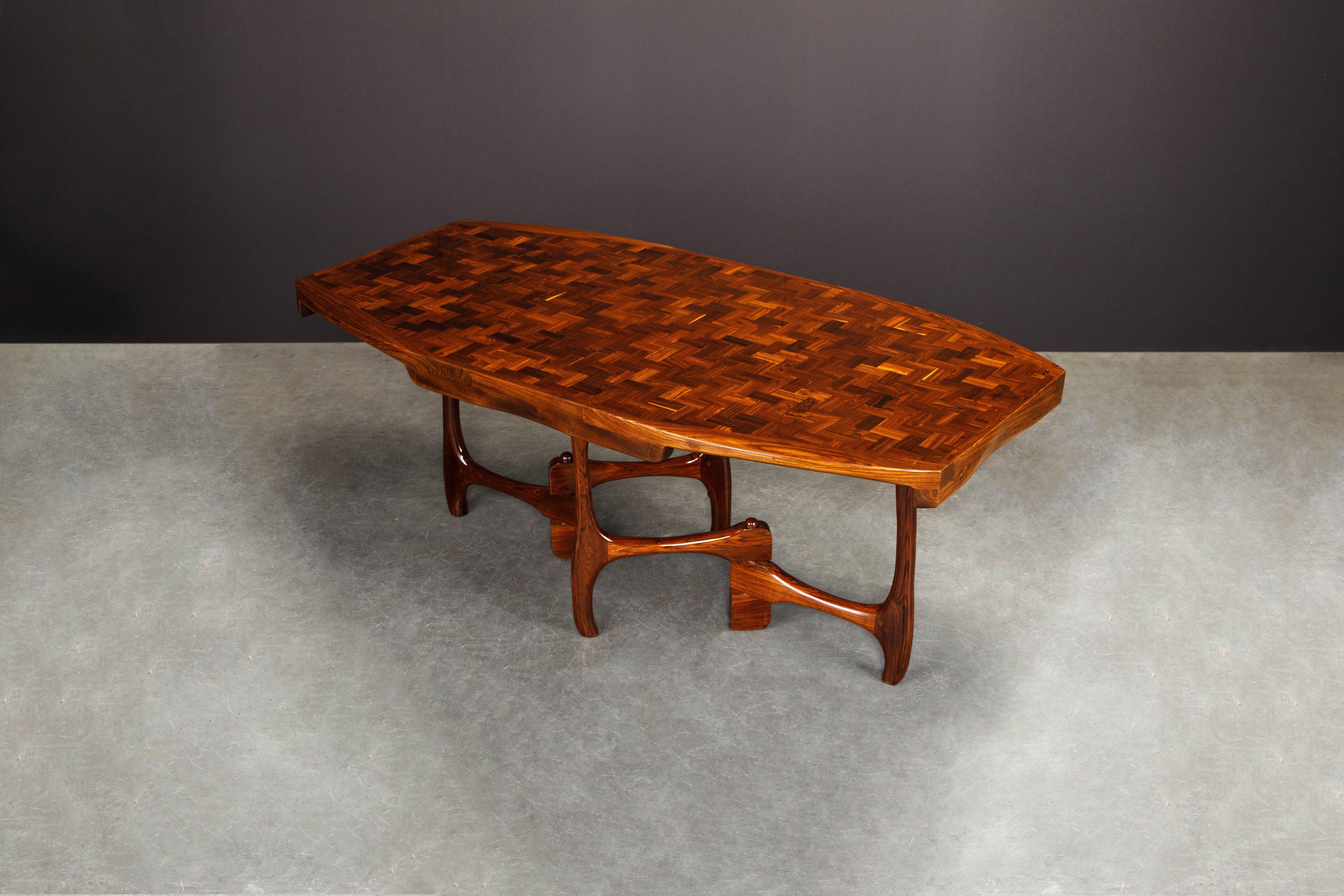 Mexican Rare Exotic Cocobolo Rosewood Dining Table by Don Shoemaker for Senal, Signed