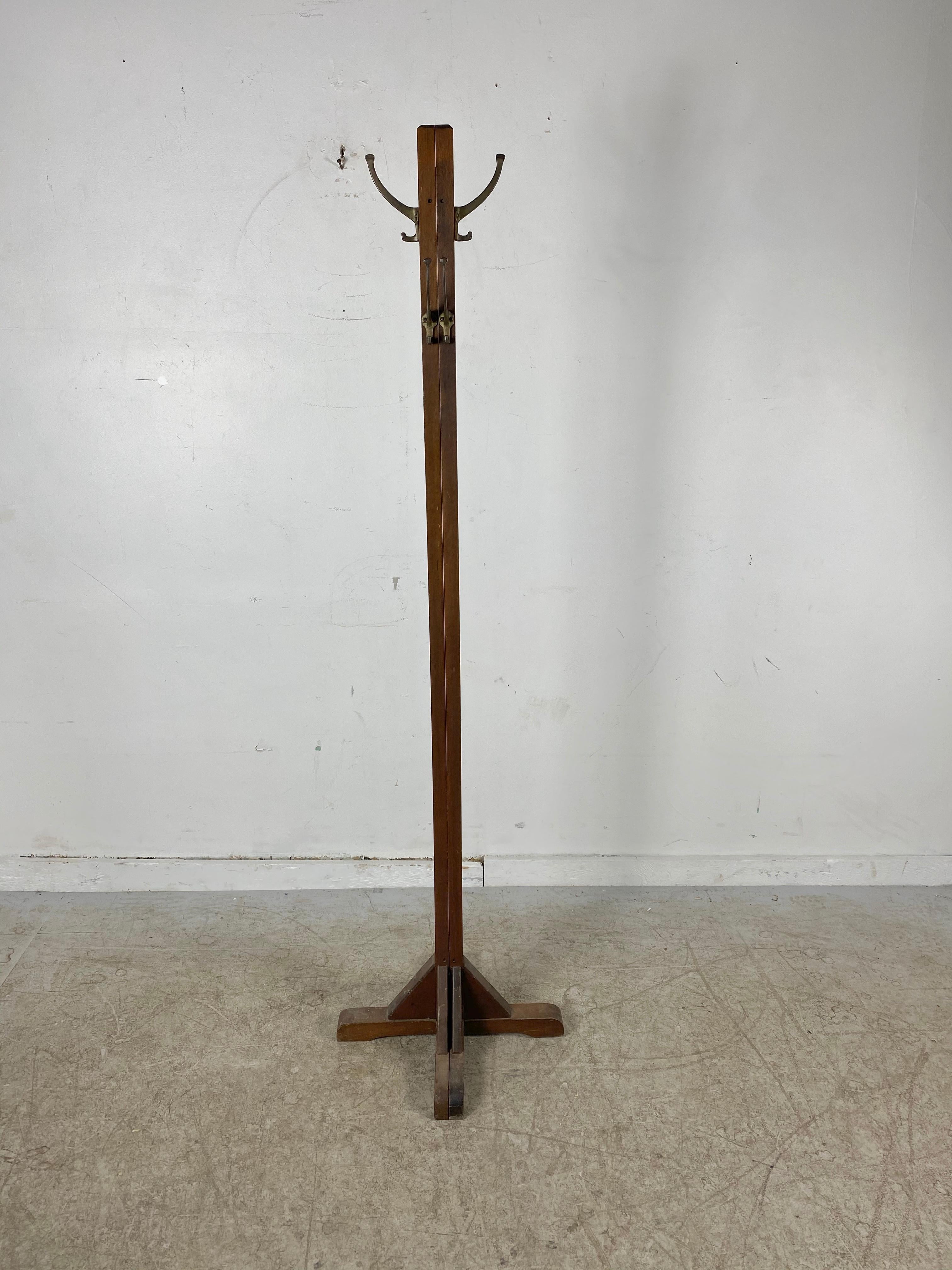 Brass Rare Expanding Arts & Crafts Free Standing Coat Tree or Stand
