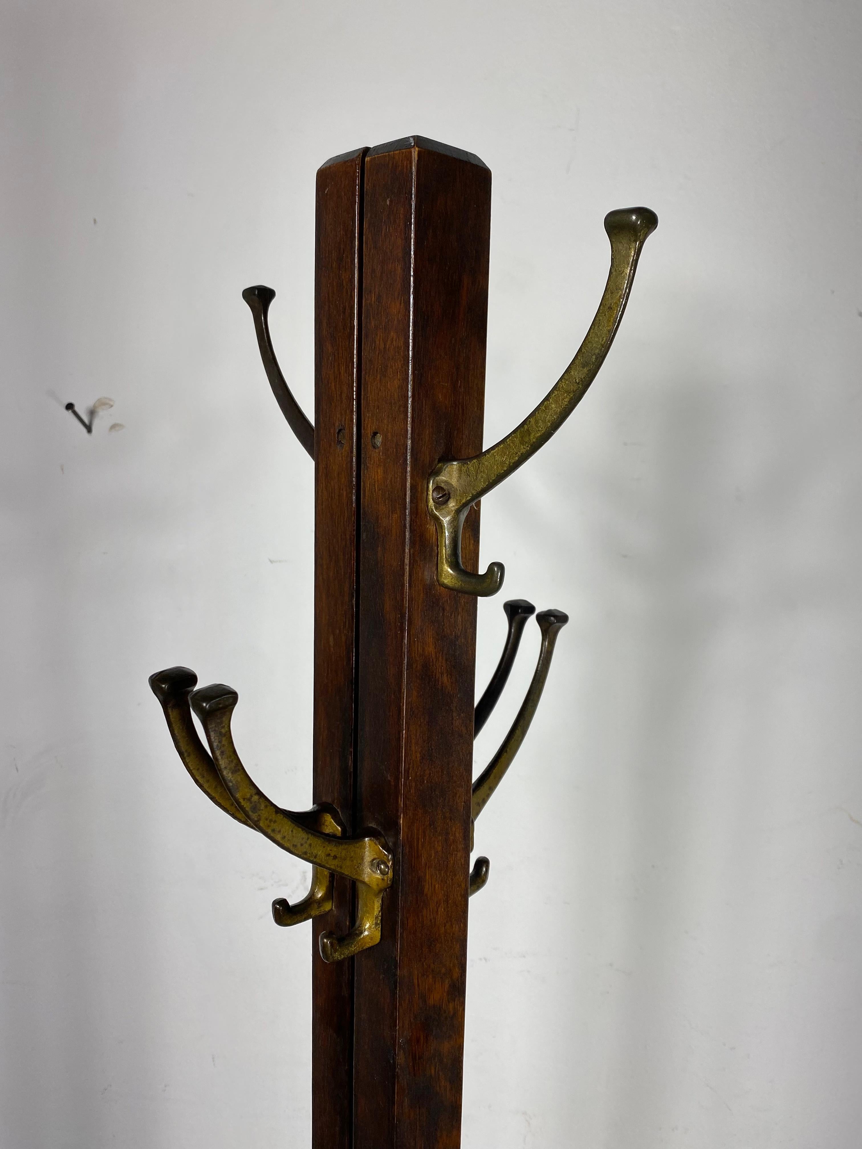 Industrial Rare Expanding Arts & Crafts Free Standing Coat Tree or Stand For Sale