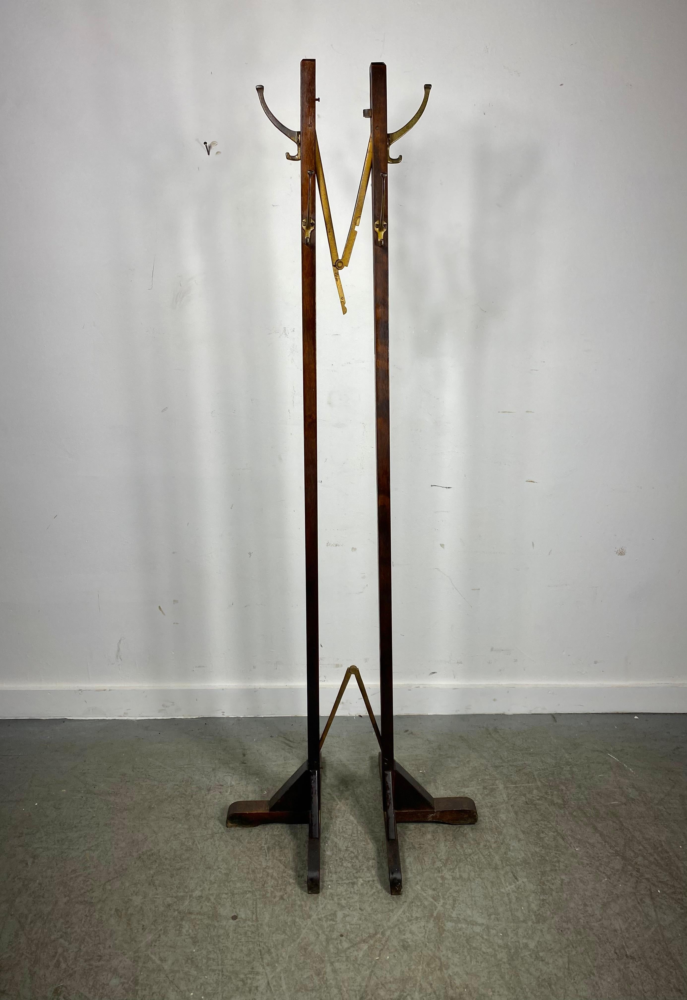 Brass Rare Expanding Arts & Crafts Free Standing Coat Tree or Stand For Sale