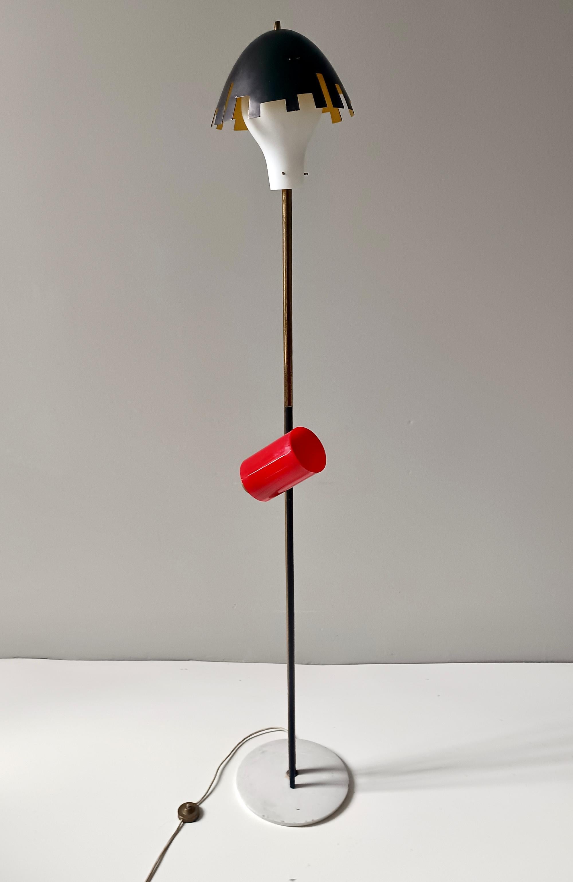 Italian Rare Experimental Brass, Aluminum, and Glass Floor Lamp by Arredoluce, Italy For Sale