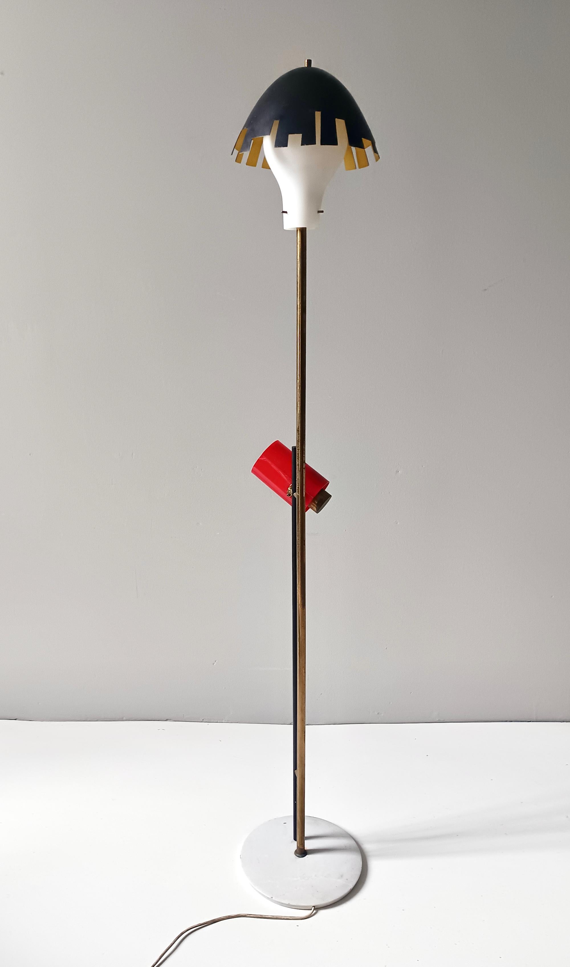 Varnished Rare Experimental Brass, Aluminum, and Glass Floor Lamp by Arredoluce, Italy For Sale