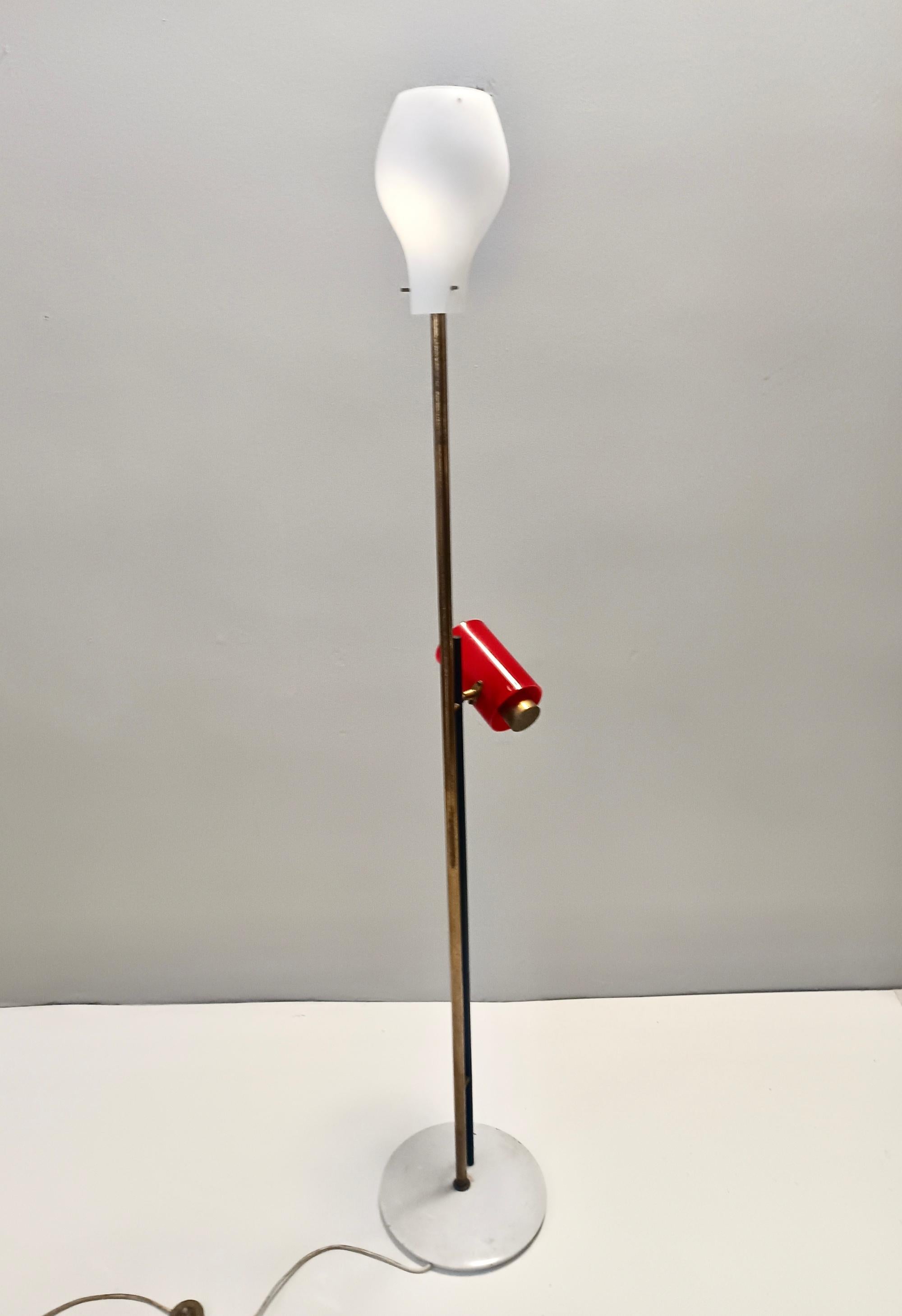 Mid-20th Century Rare Experimental Brass, Aluminum, and Glass Floor Lamp by Arredoluce, Italy For Sale
