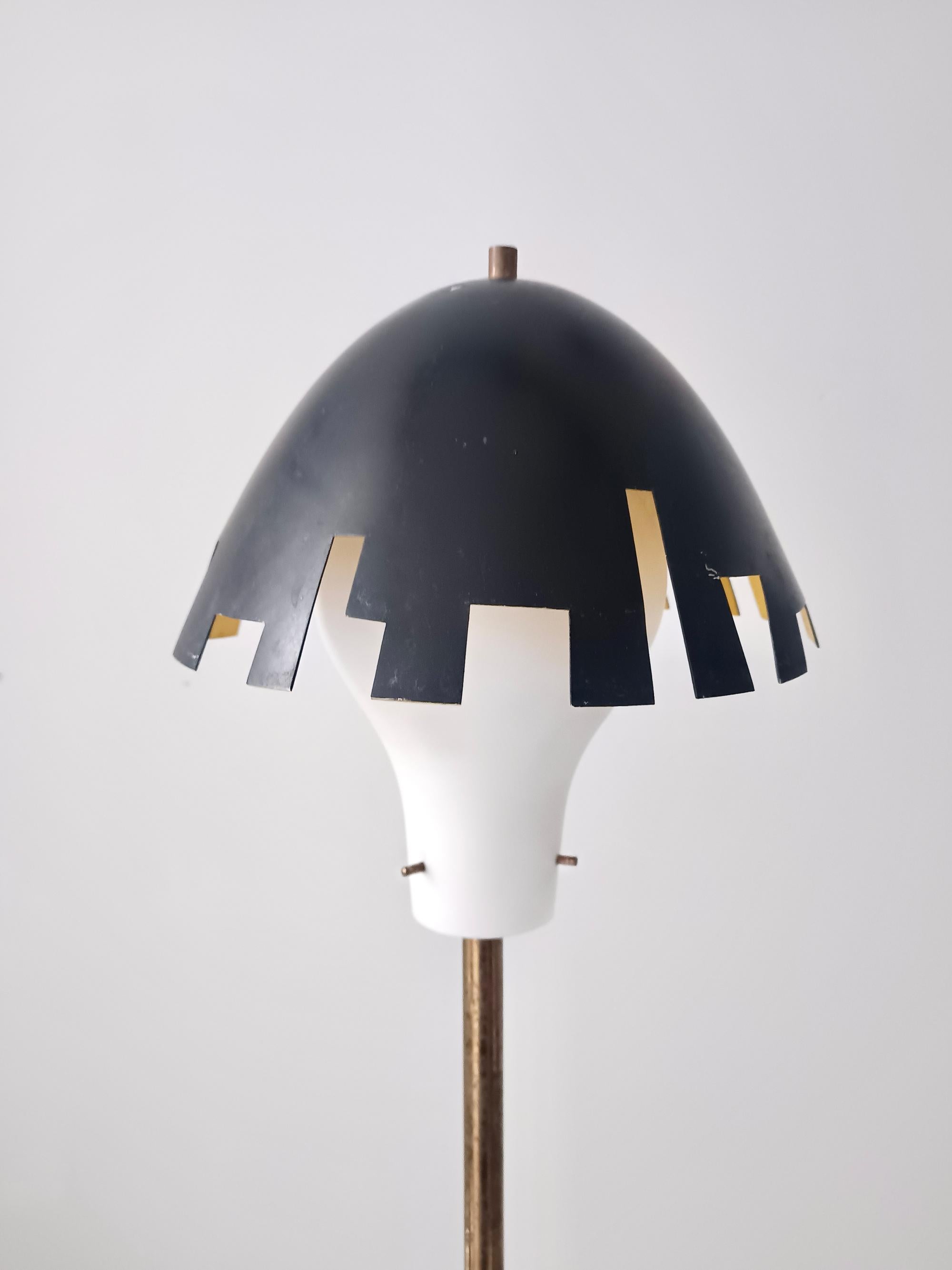 Opaline Glass Rare Experimental Brass, Aluminum, and Glass Floor Lamp by Arredoluce, Italy For Sale