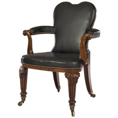 Rare Export 19th Century Anglo-Indian Carved Rosewood Desk Chair