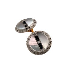 Rare Exquisite 18k Yellow Gold & Platinum Natural Diamond Tuxedo Set Cufflinks