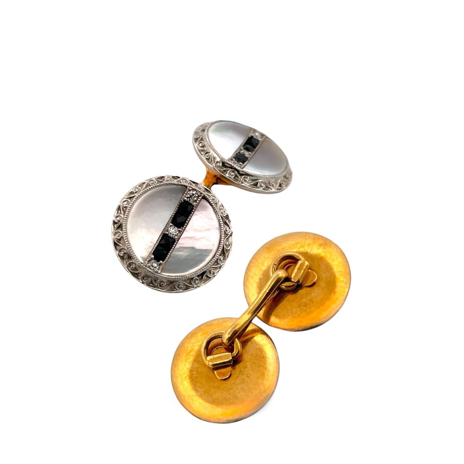 Rare et exquis boutons de manchette de smoking en or jaune 18 carats et platine avec diamants naturels en vente 2