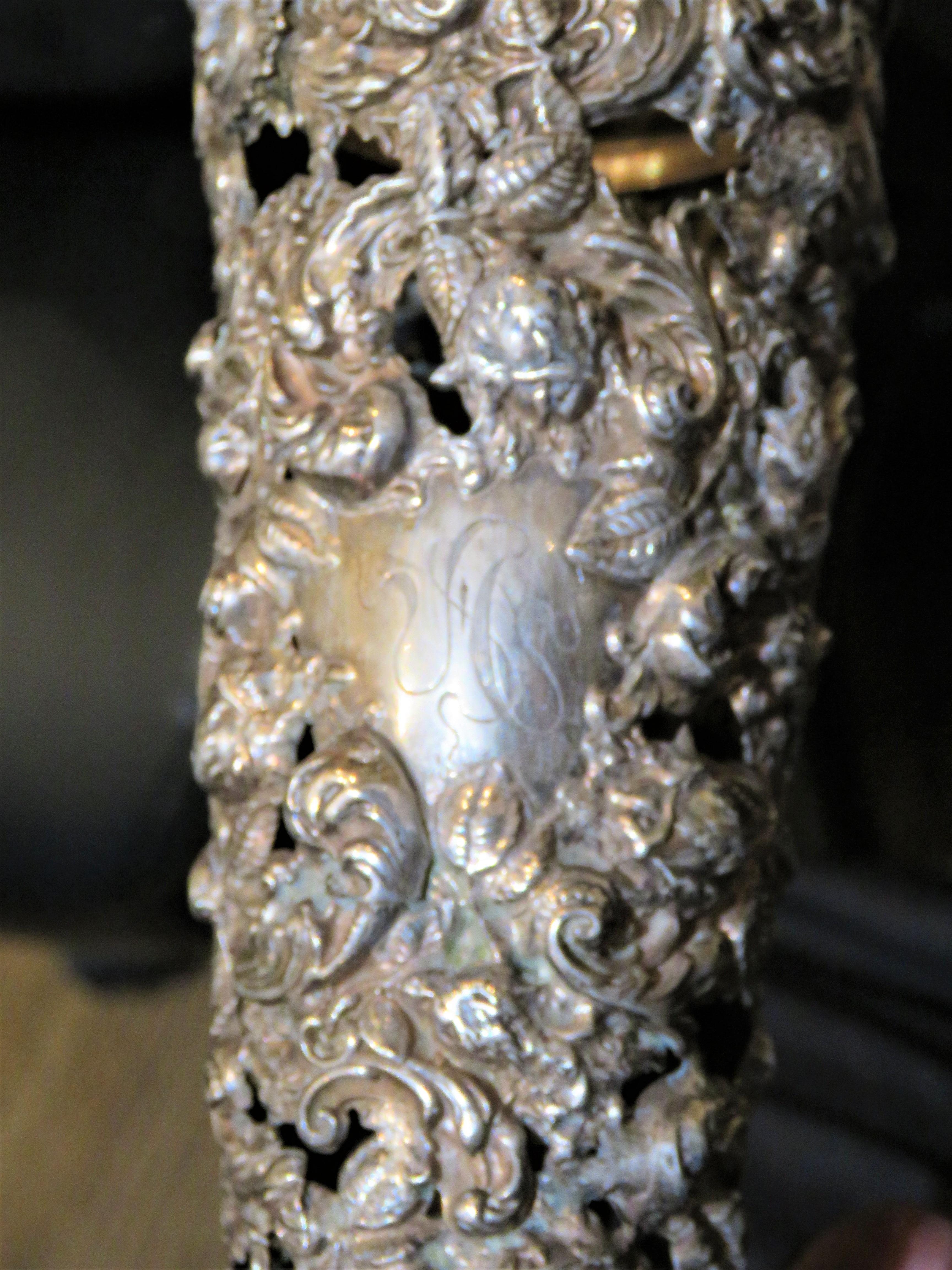 Rare Exquisite 19TH Century French Sterling Silver Heavy Relief Floral Vase In Good Condition For Sale In New York, NY