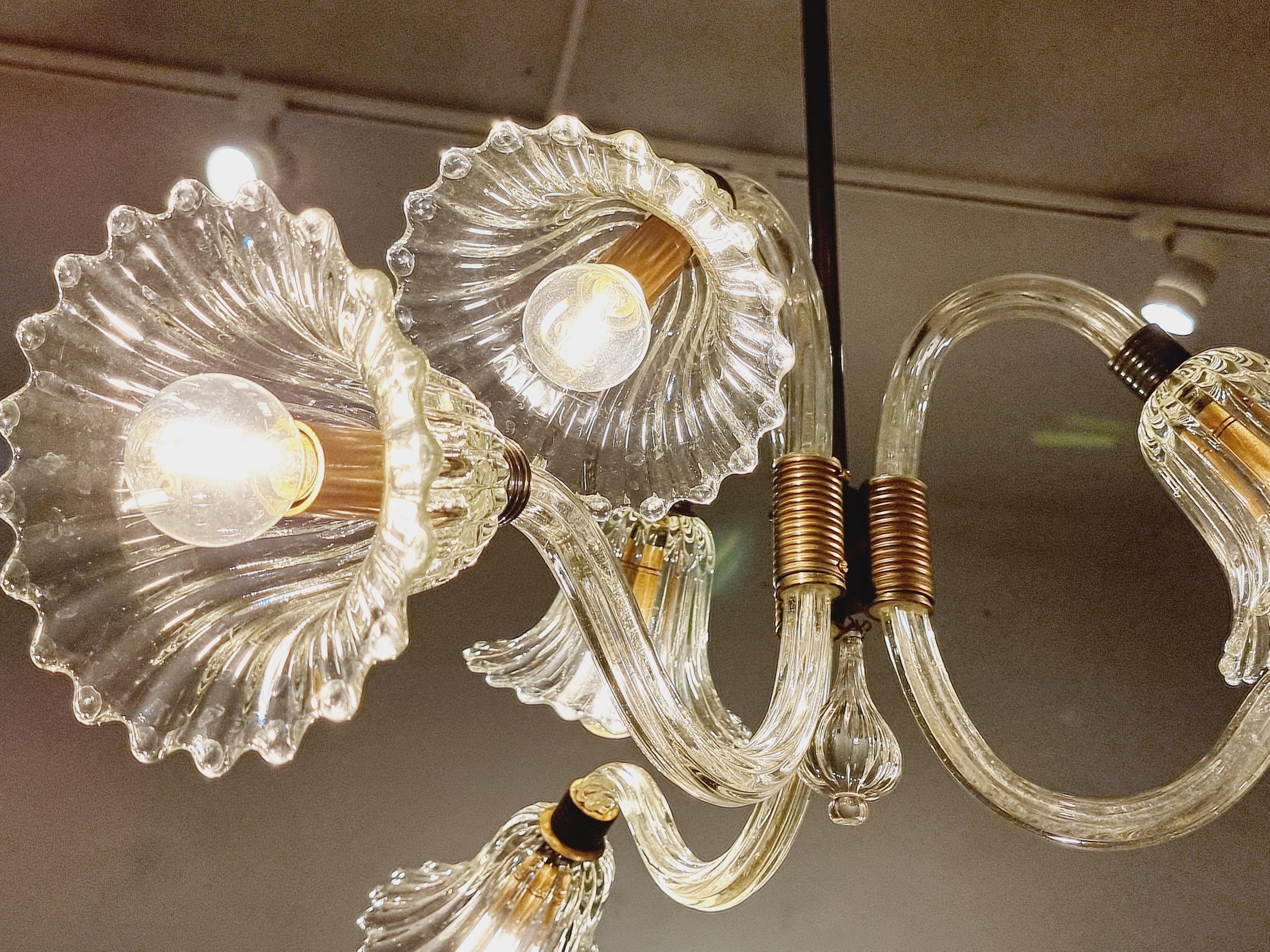 Rare exquisite chandelier in Murano glass and brass, Italian Midcentury ...