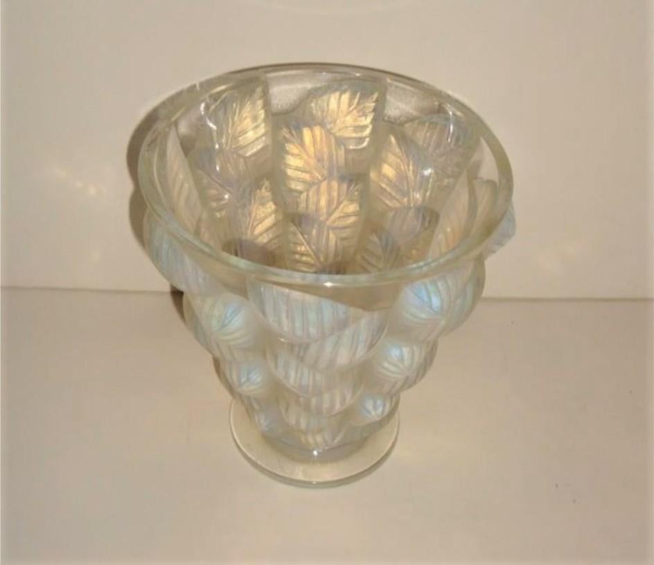 The Following Items we are offering is a Rare LALIQUE Mosaic Vase. Vase features an opalescent leaf design, stenciled  