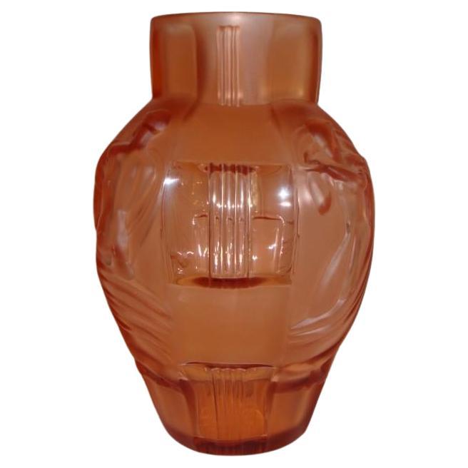 Rare Exquisite Estate Art Deco Four Seasons Amber Frosted Glass Vase For Sale