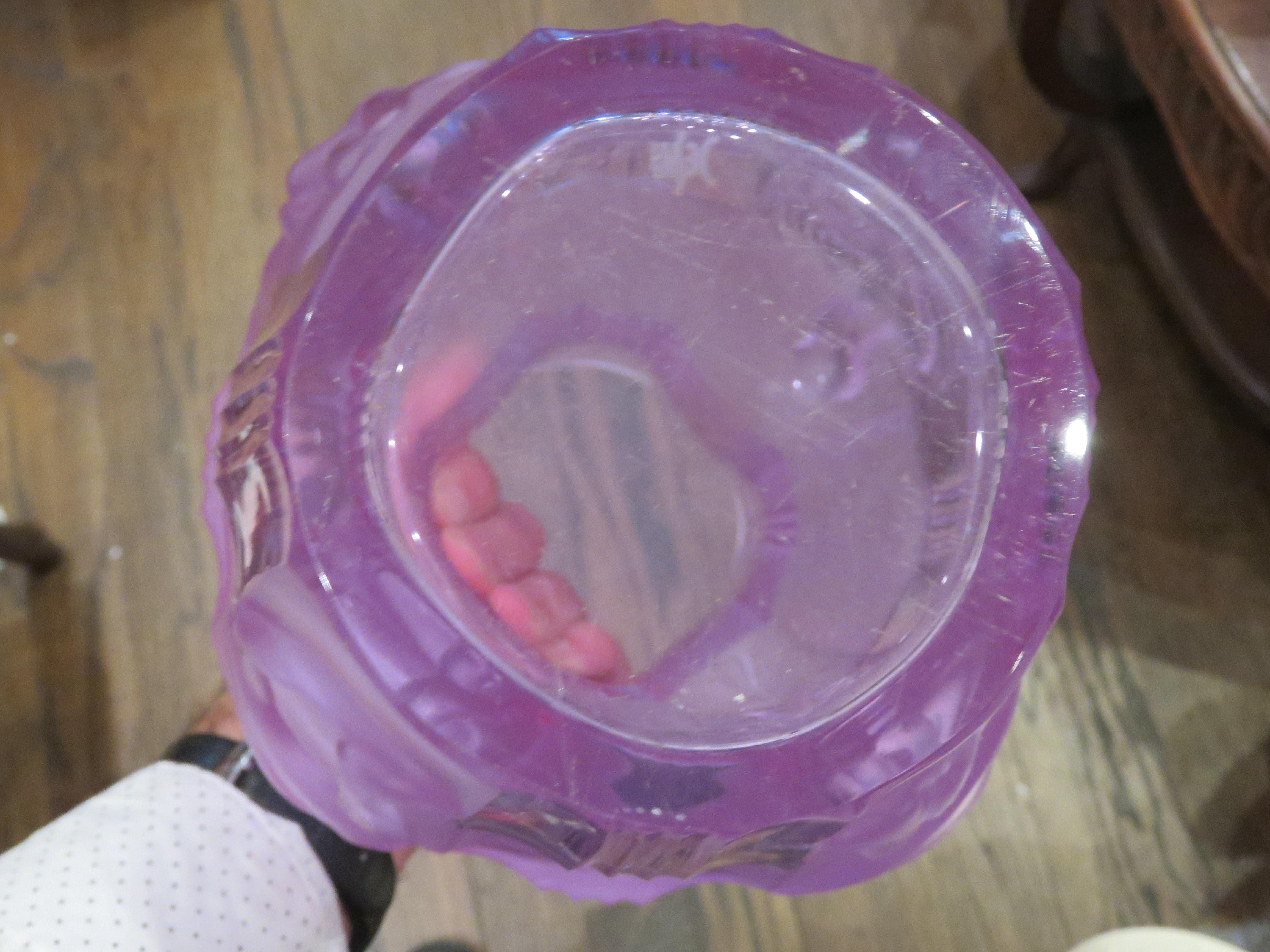 Rare Exquisite Estate Art Deco Four Seasons Amethyst Purple Frosted Glass Vase For Sale 1