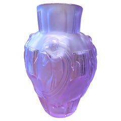 Rare Exquisite Estate Art Deco Four Seasons Amethyst Purple Frosted Glass Vase